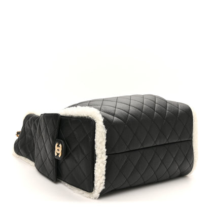 Chanel Crumpled Sheepskin Shearling Quilted Medium Chanel 25 Handbag Black White 5 of 11