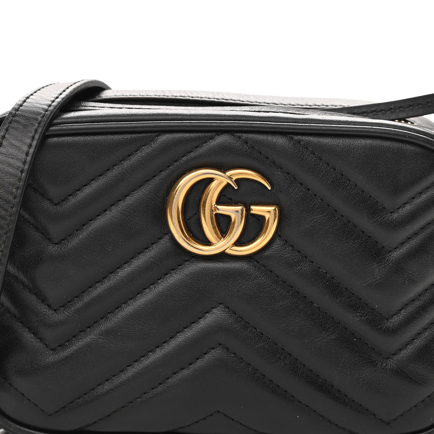 Gucci Calfskin Matelasse Mini GG Marmont Chain Shoulder Bag Black 9 of 15