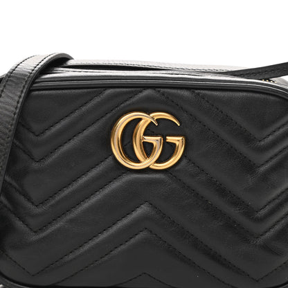 Gucci Calfskin Matelasse Mini GG Marmont Chain Shoulder Bag Black 9 of 15