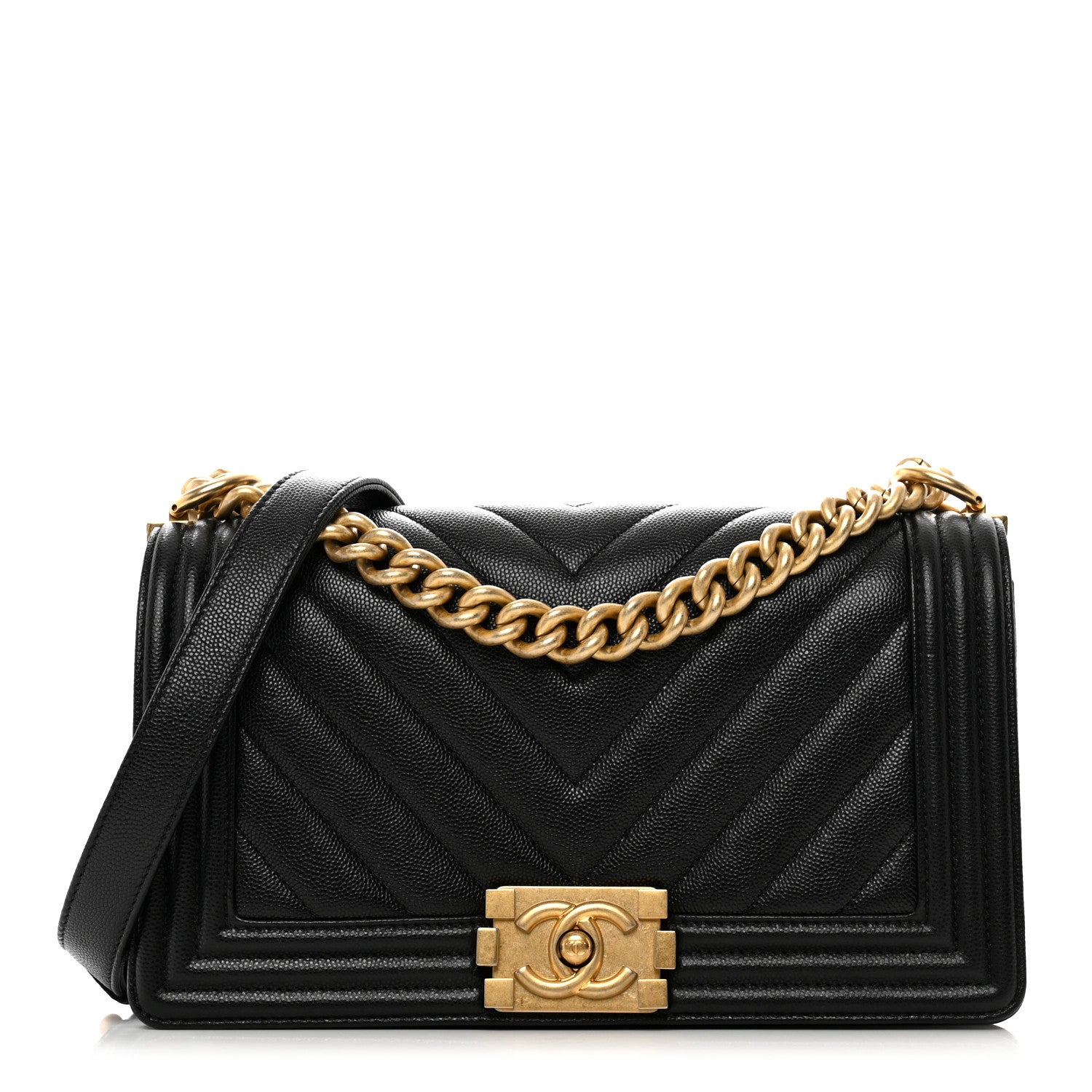 Chanel Caviar Chevron Quilted Medium Boy Flap Black 1 of 10