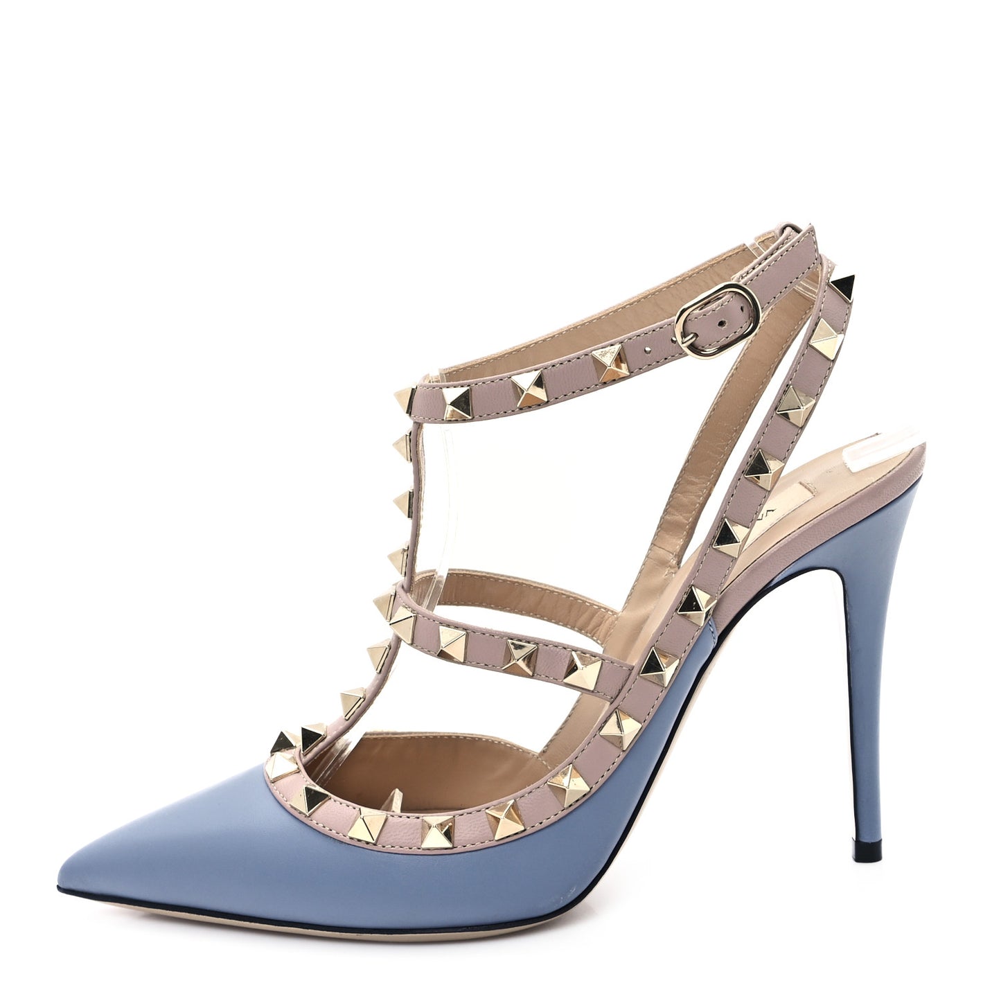 Calfskin Nappa Rockstud Ankle Strap 100mm Pumps  38 Baltique Poudre