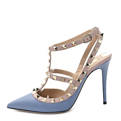 Valentino Garavani Calfskin Nappa Rockstud Ankle Strap 100mm Pumps  38 Baltique Poudre 1 of 8