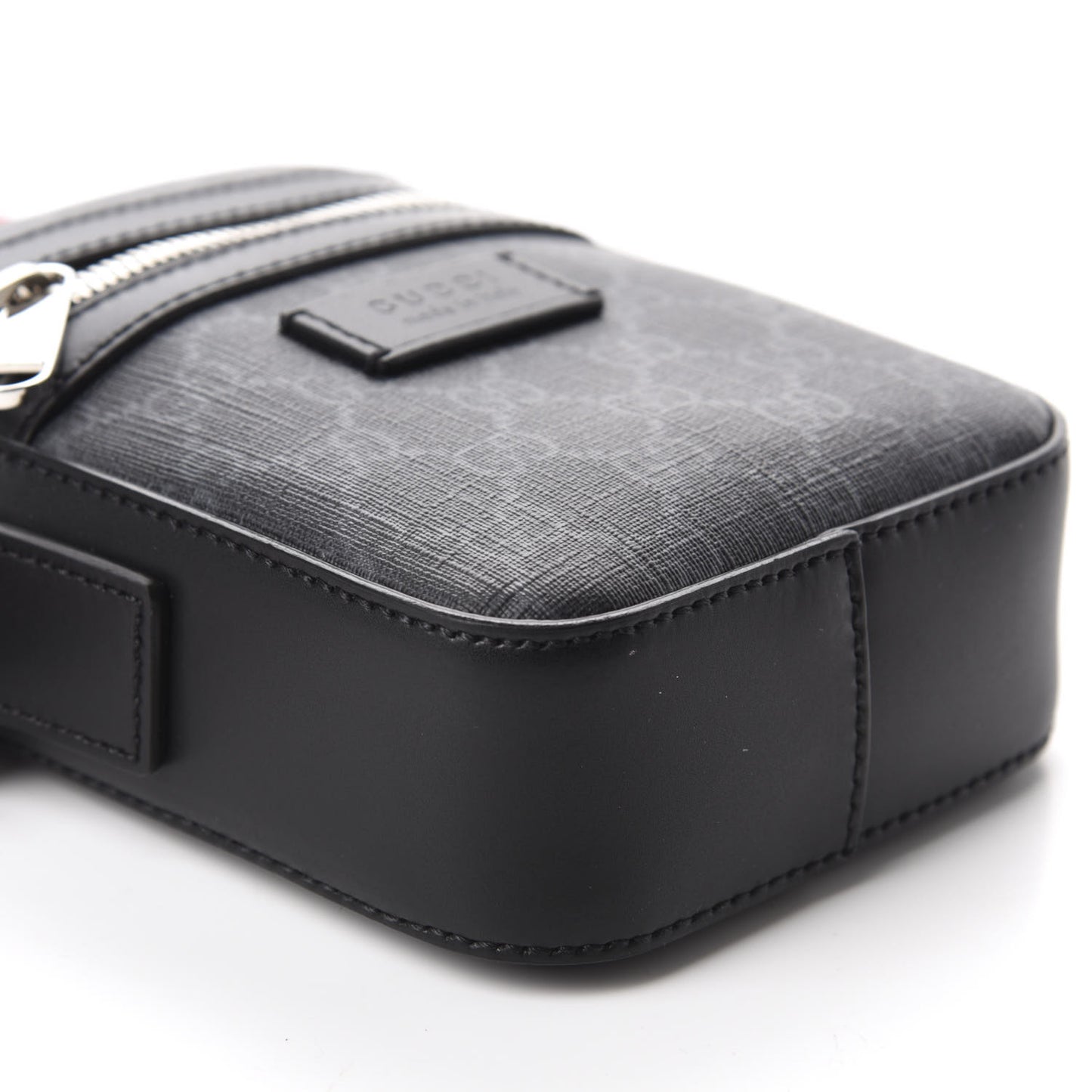 GG Supreme Monogram Appia Calfskin Web Small Camera Messenger Bag Black Grey