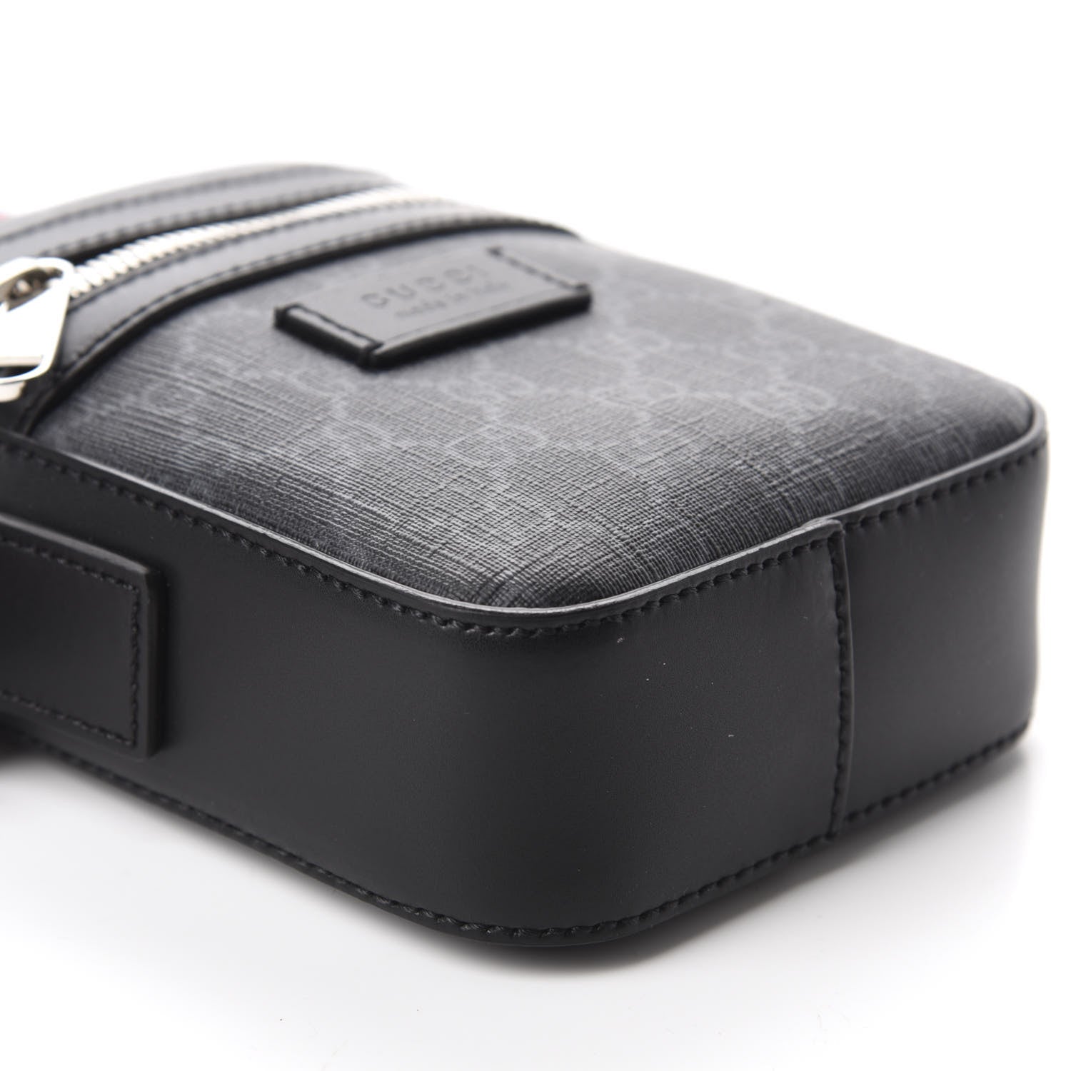 Gucci GG Supreme Monogram Appia Calfskin Web Small Camera Messenger Bag Black Grey 6 of 10