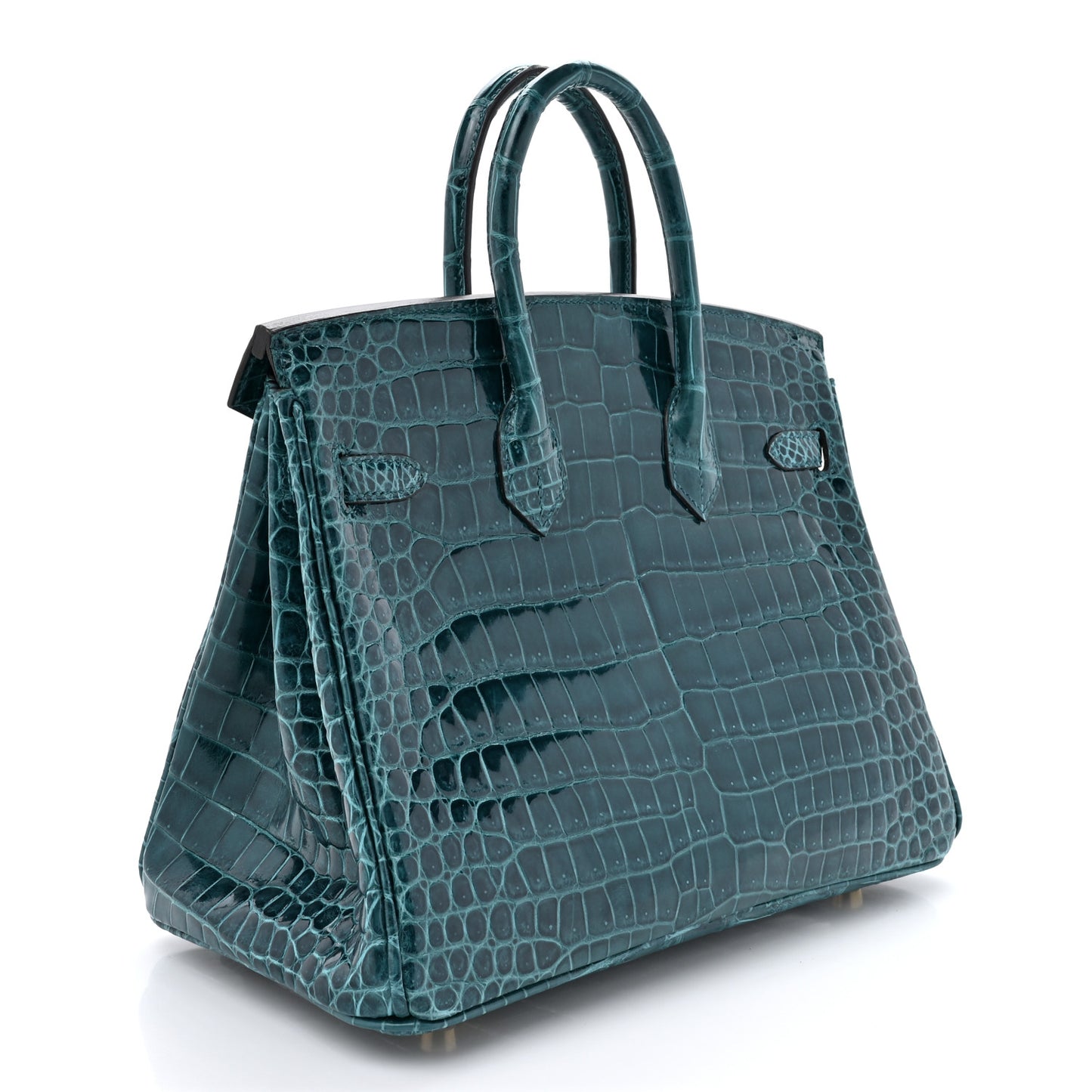 Shiny Porosus Crocodile Birkin 25 Vert Bosphore
