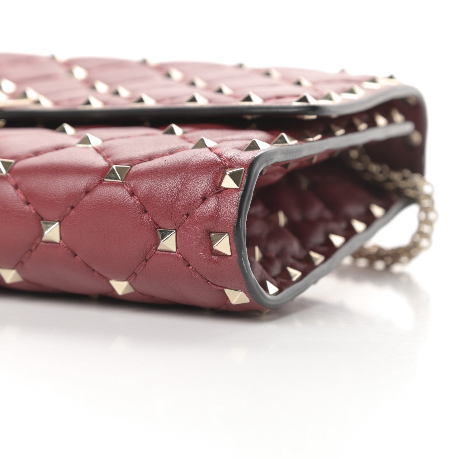 Valentino Garavani Nappa Rockstud Spike Wallet on Chain Rubino 9 of 11