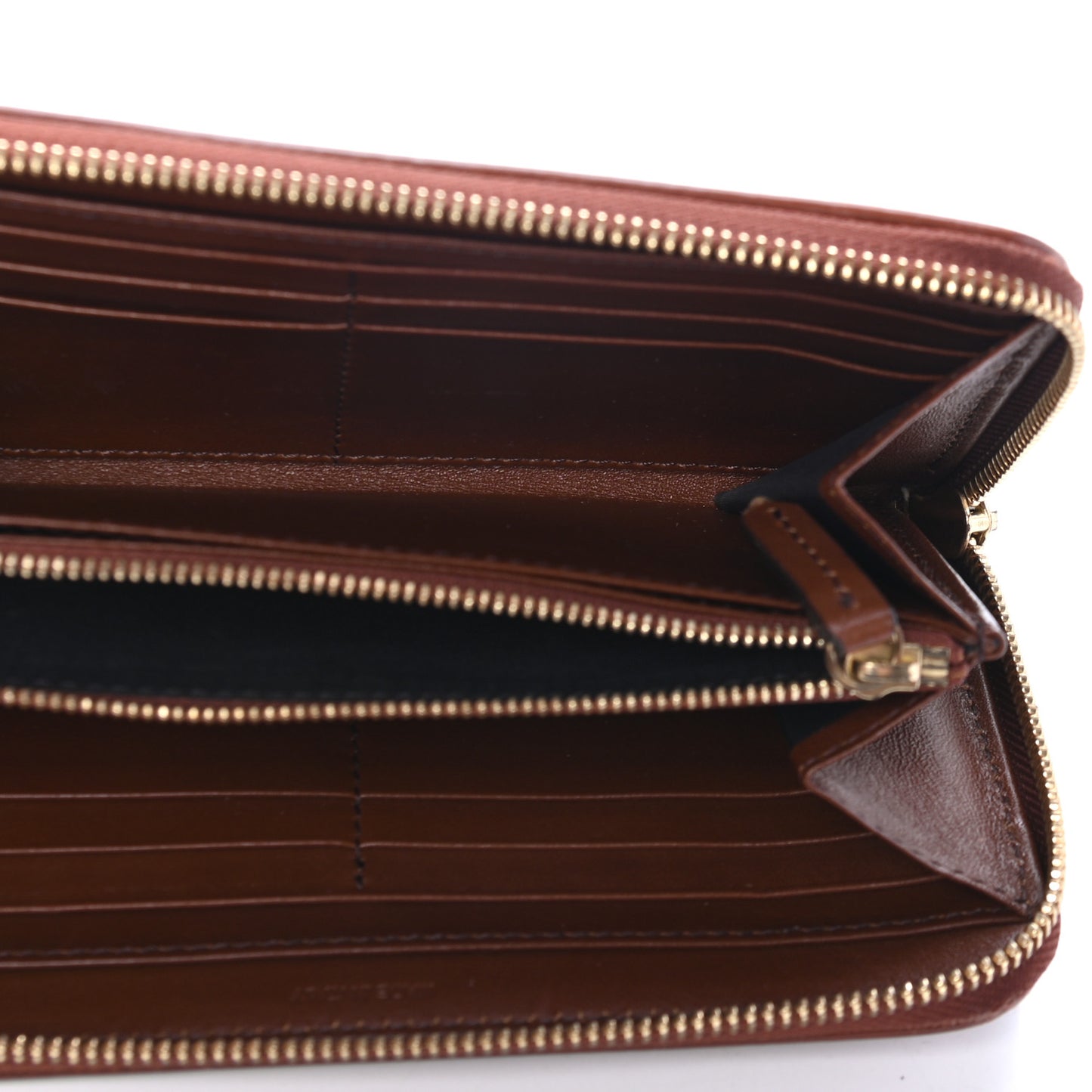 House Check Bridle Calfskin Ziggy Zip Around Wallet Dark Tan