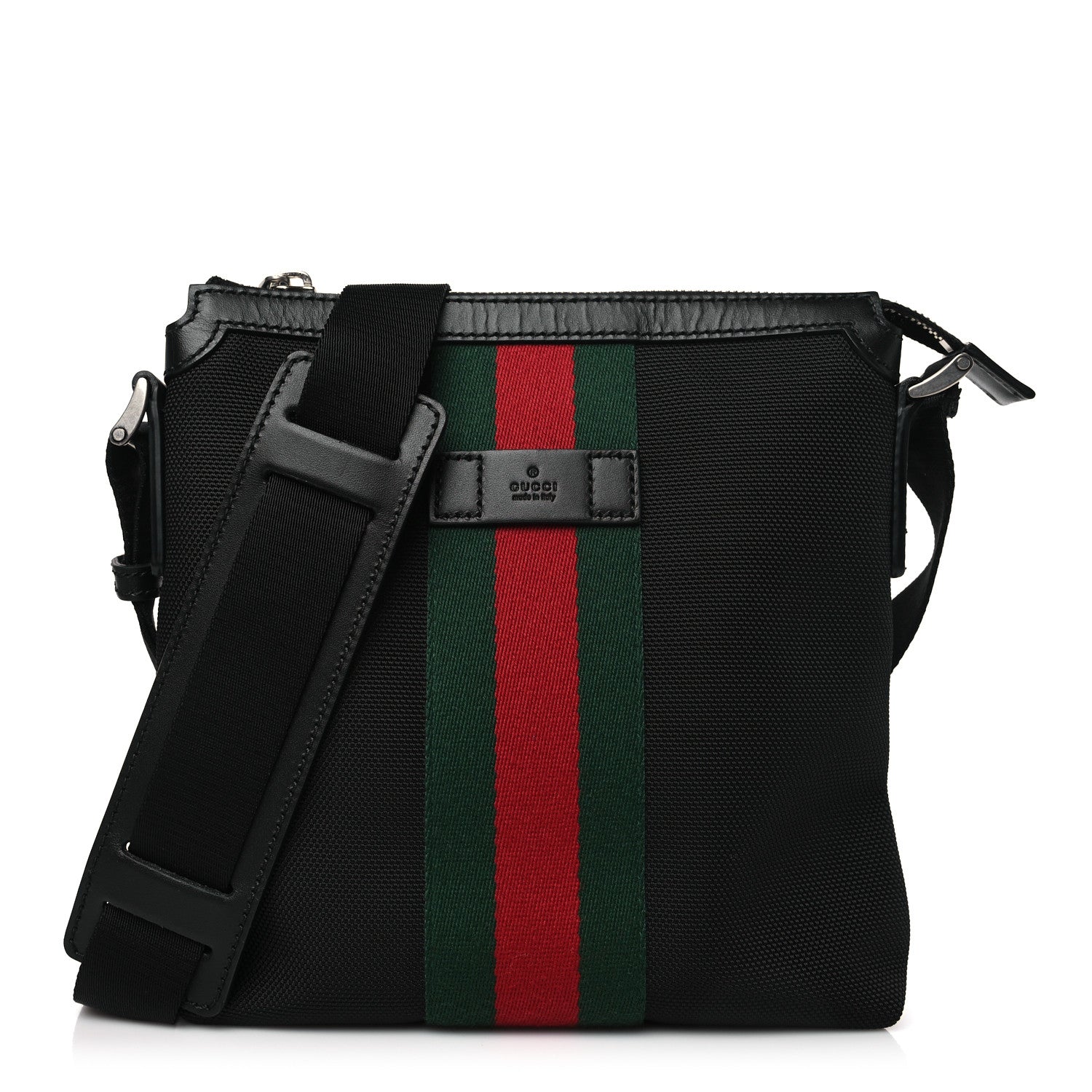 Gucci Techno Canvas Selleria Calfskin Web Small Flat Messenger Bag Black 1 of 9