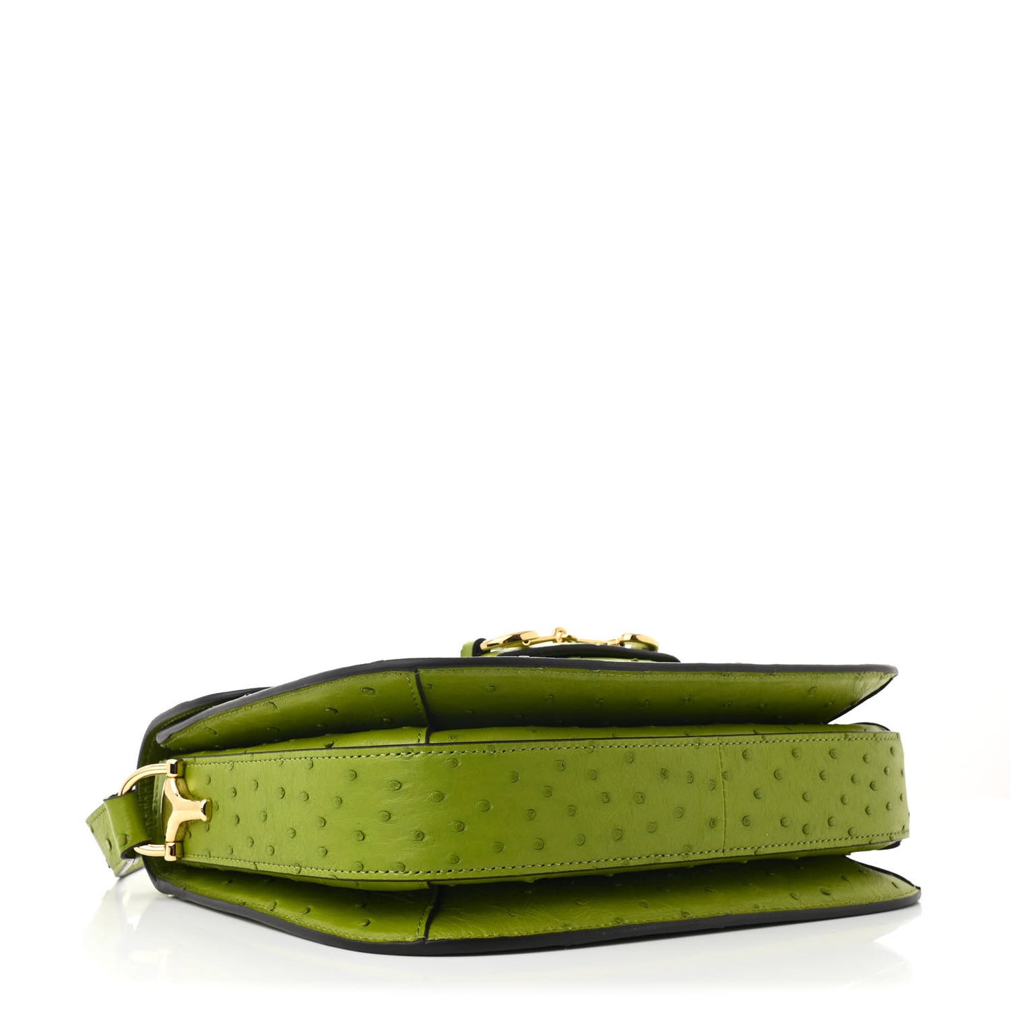 Ostrich Medium Horsebit 1955 Shoulder Bag Lemon Grass