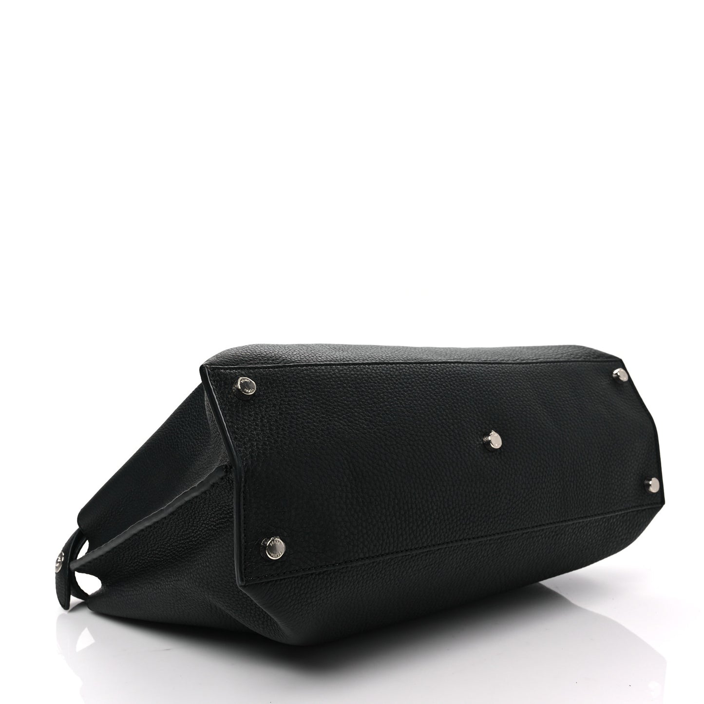 Cuoio Romano Selleria Vitello Grace Glazed Fabric FF 1974 Large Peekaboo Iconic Essential Satchel Black