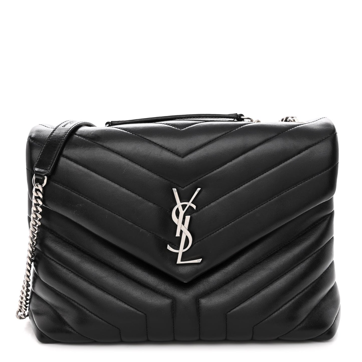 Calfskin Y Quilted Monogram Medium Loulou Chain Satchel Black