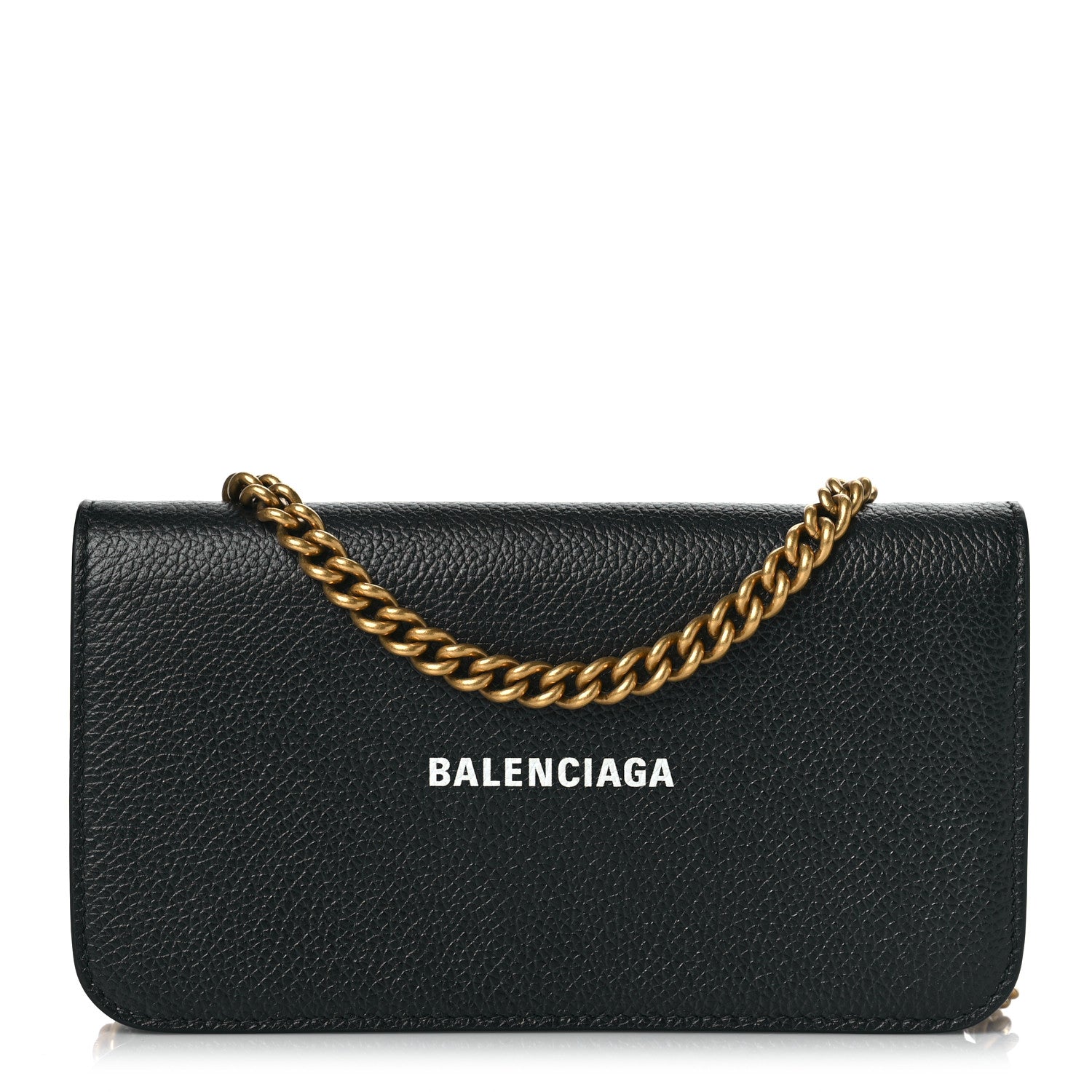 Balenciaga Grained Calfskin Logo Cash Phone Holder Wallet On Chain Black White 1 of 10