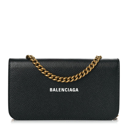 Balenciaga Grained Calfskin Logo Cash Phone Holder Wallet On Chain Black White 1 of 10