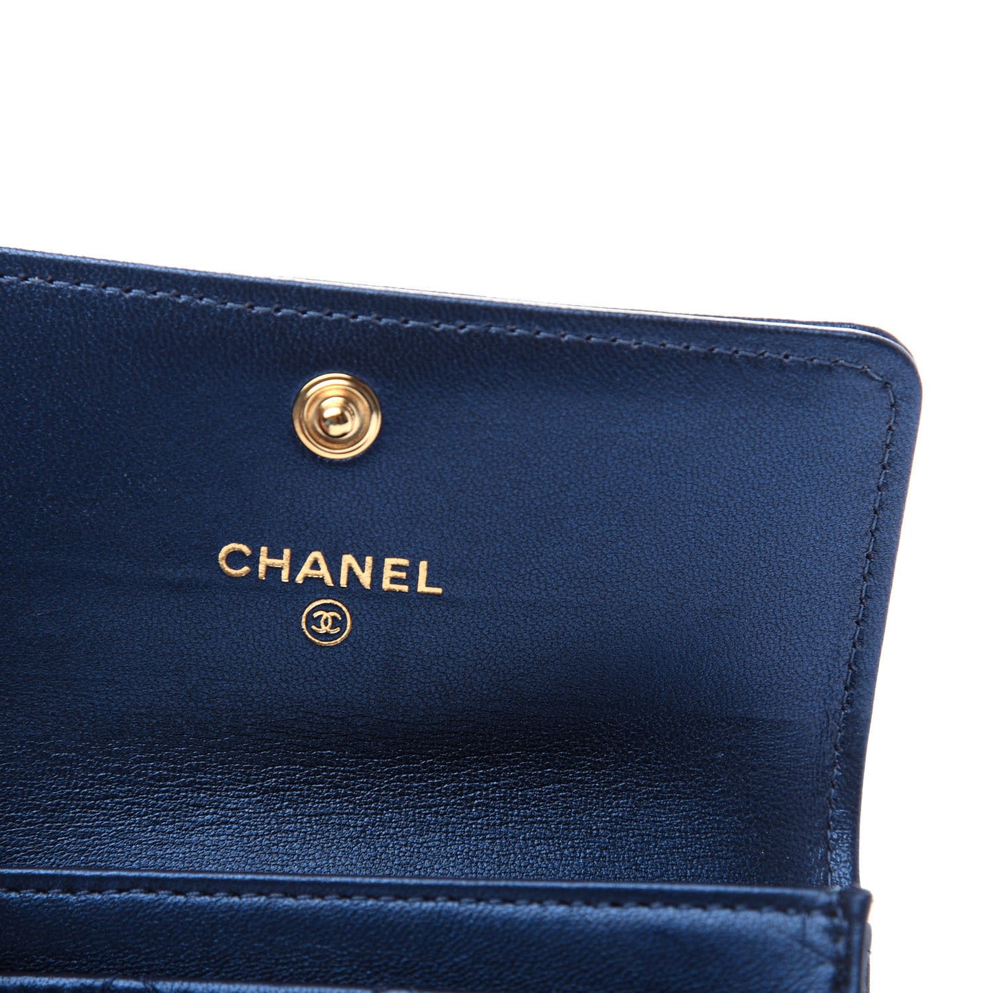 Metallic Lambskin Quilted Boy Flap Card Holder Blue