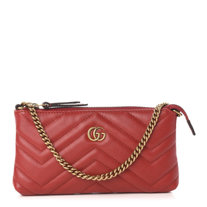 Gucci Calfskin Matelasse Mini GG Marmont Chain Bag Hibiscus Red 1 of 10