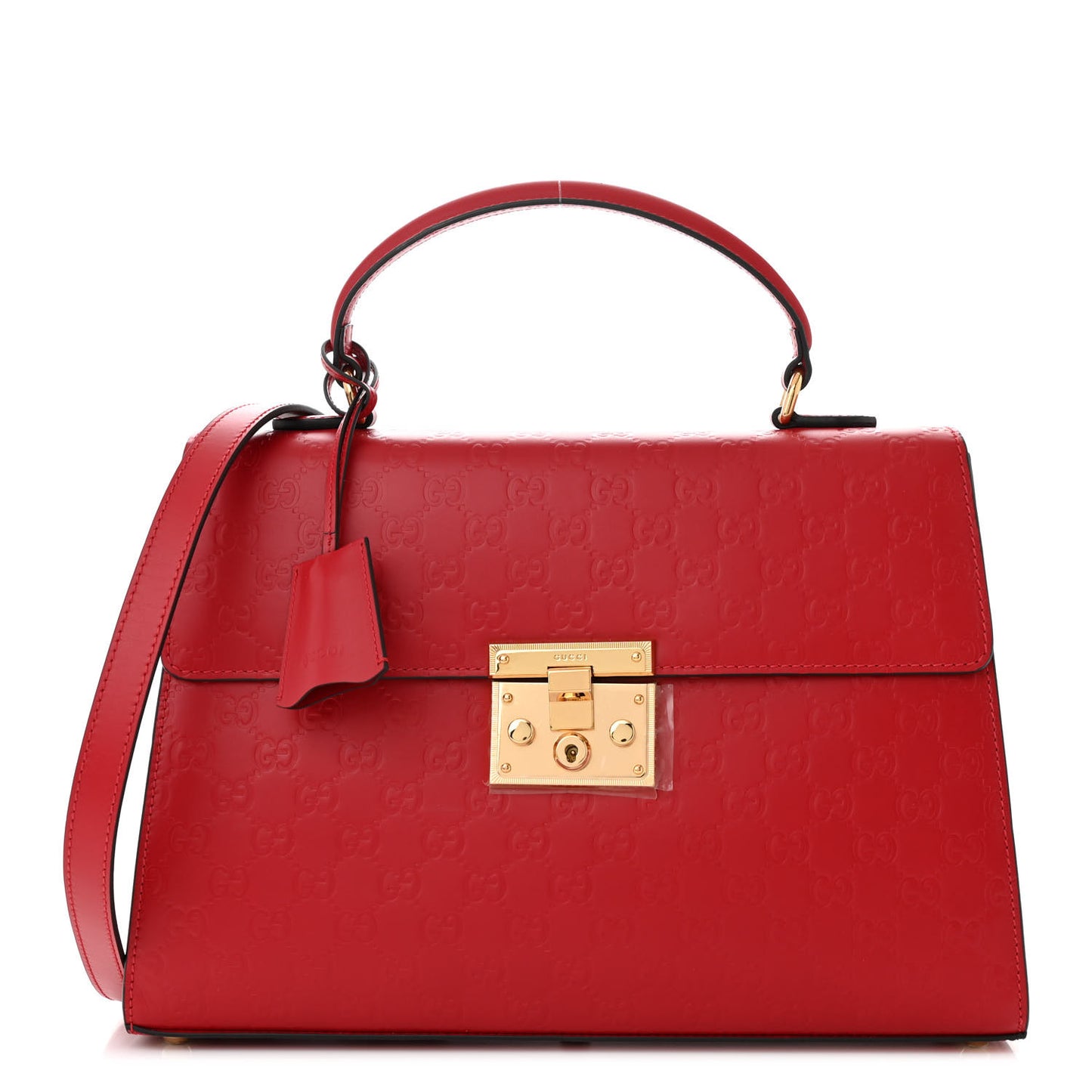 Guccissima Signature Medium Padlock Top Handle Bag Hibiscus Red