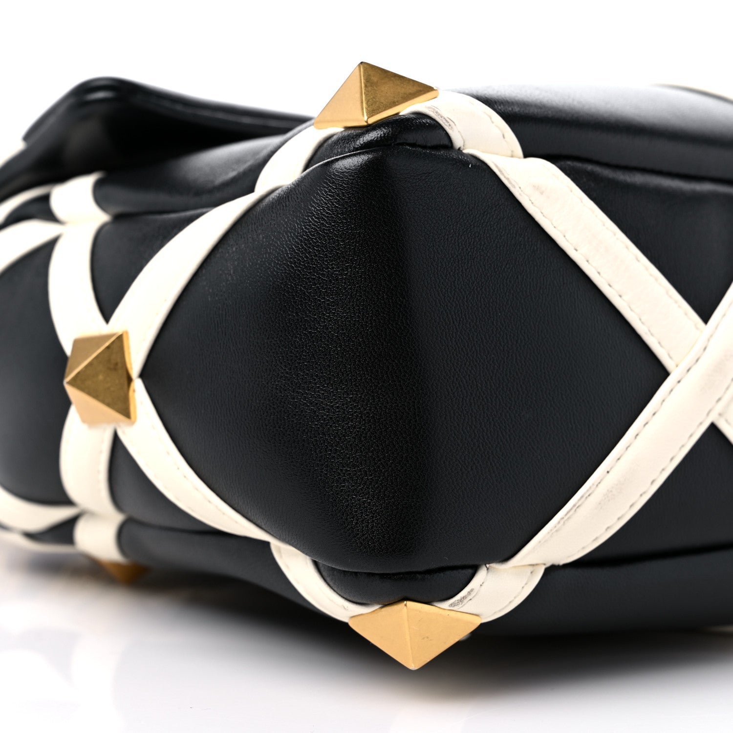 Valentino Garavani Nappa Large Roman Stud Shoulder Bag Black White 7 of 10