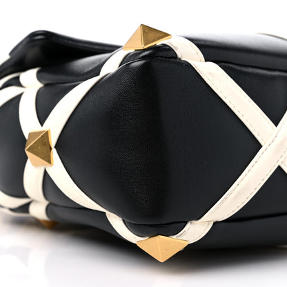 Valentino Garavani Nappa Large Roman Stud Shoulder Bag Black White 7 of 10