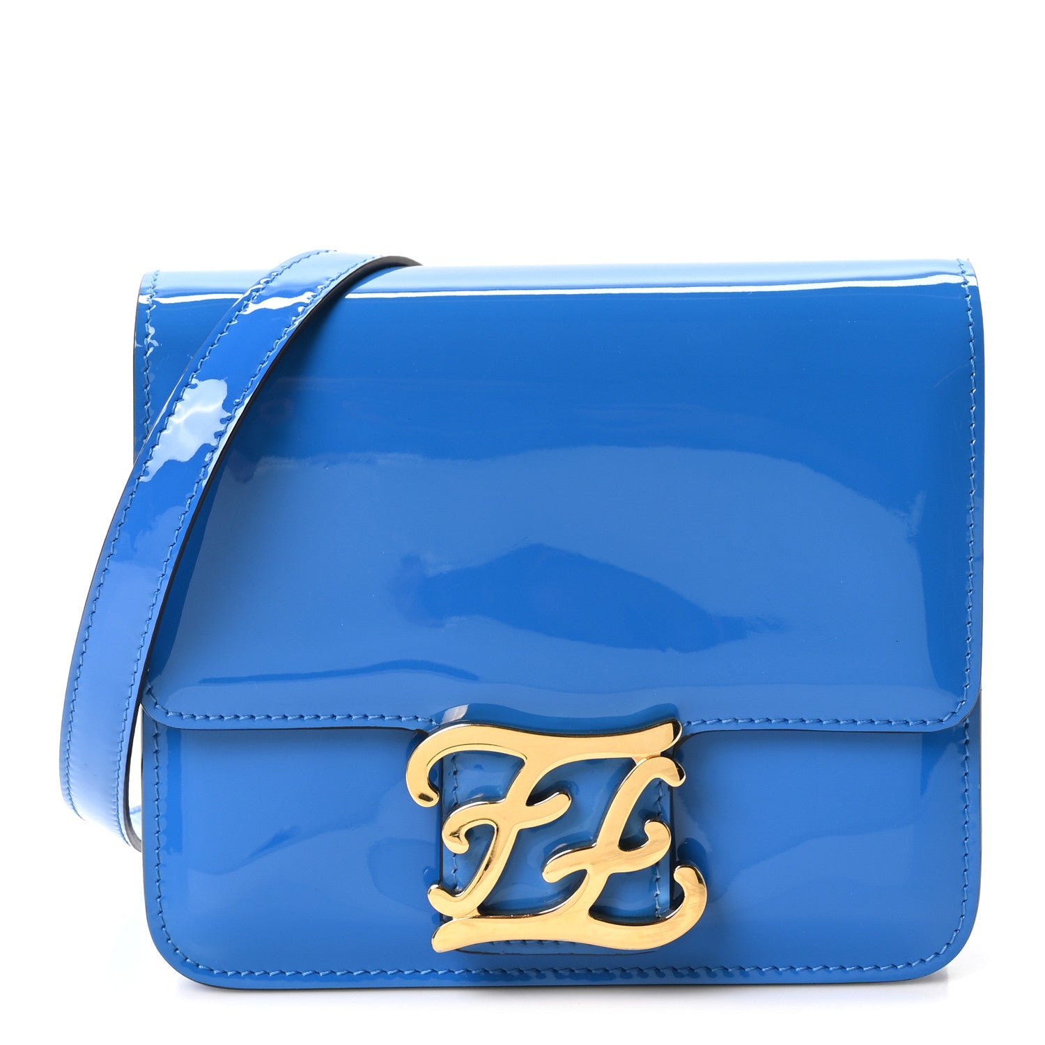 Fendi Vitello Vernice Mou Karligraphy Crossbody Bag Bluette 1 of 10