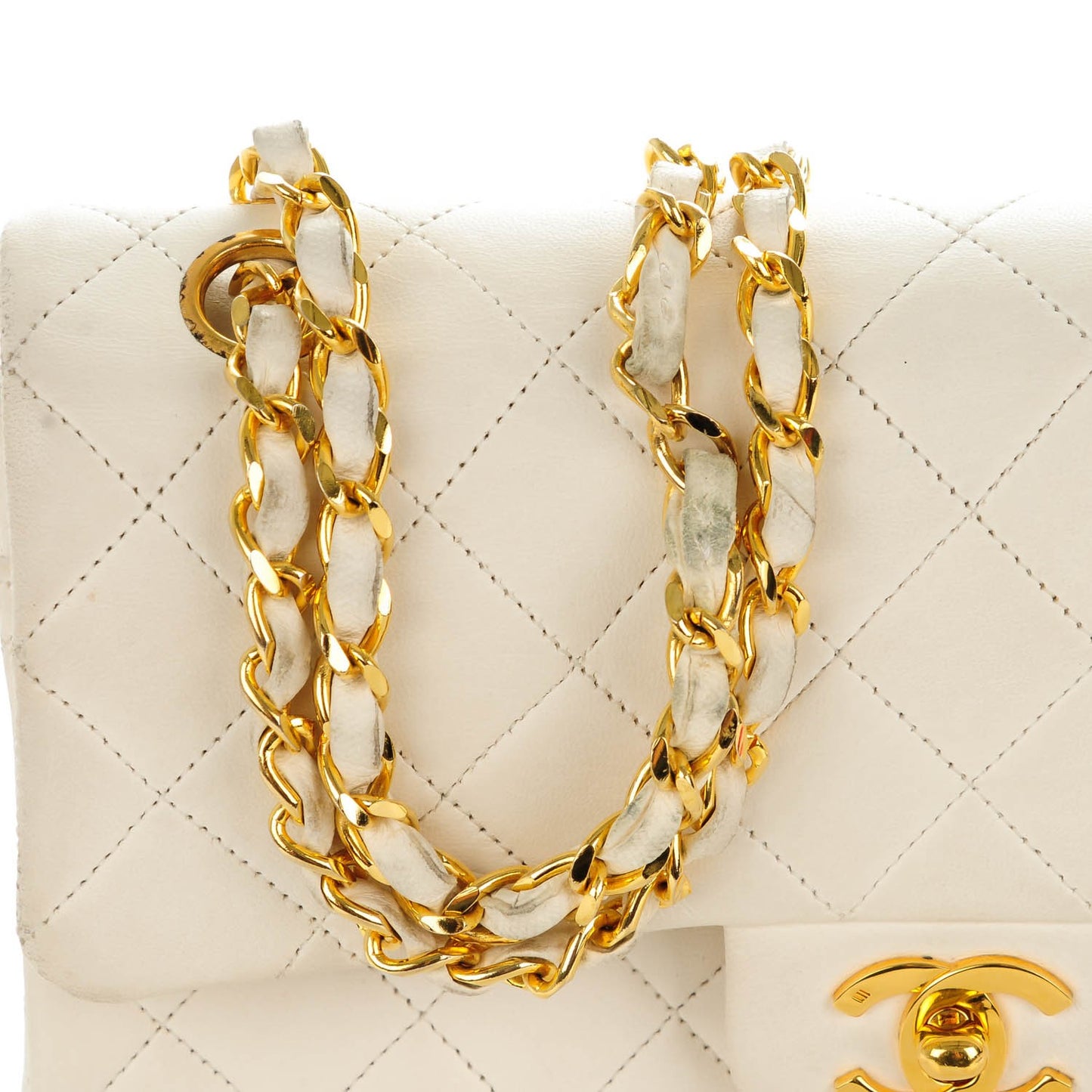 Lambskin Quilted Small Double Flap White