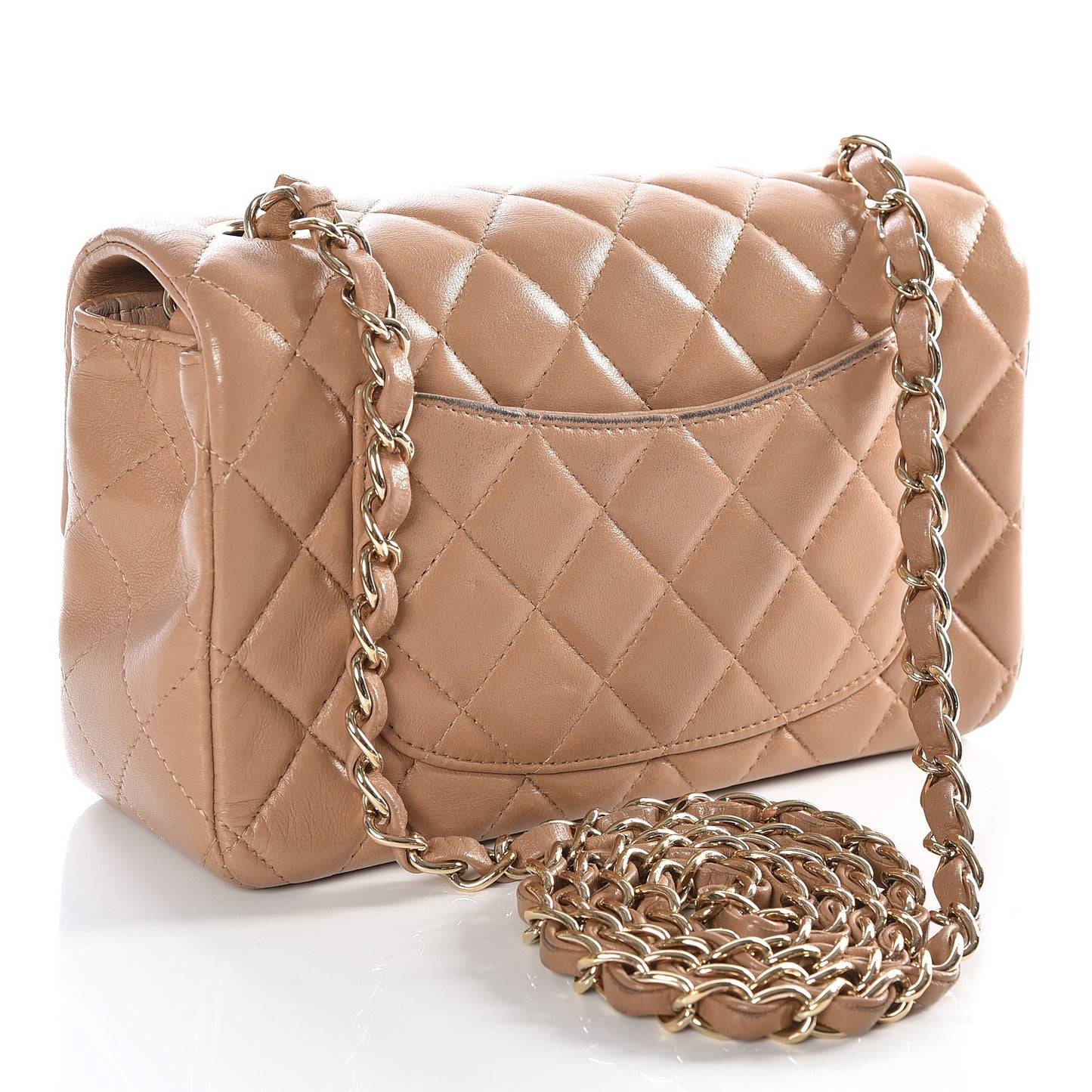 Lambskin Quilted Mini Rectangular Flap Beige