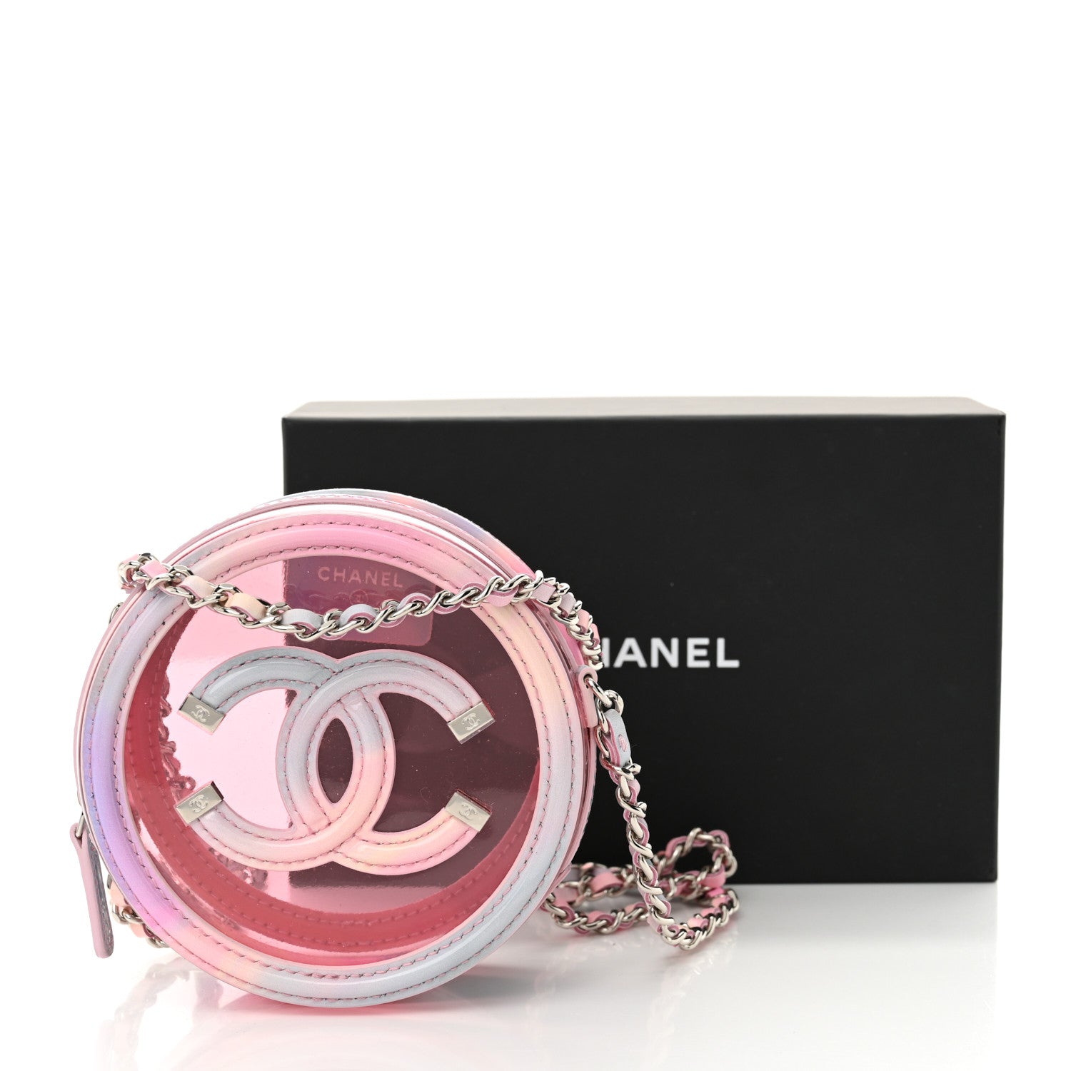 Chanel PVC Calfskin Lambskin Quilted Round Filigree Clutch With Chain Pink 10 of 10