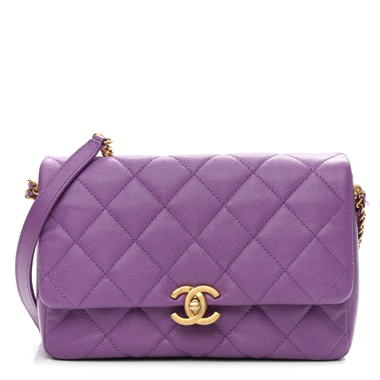Chanel Shiny Caviar Quilted Large Chain Melody Flap Purple 1 of 10