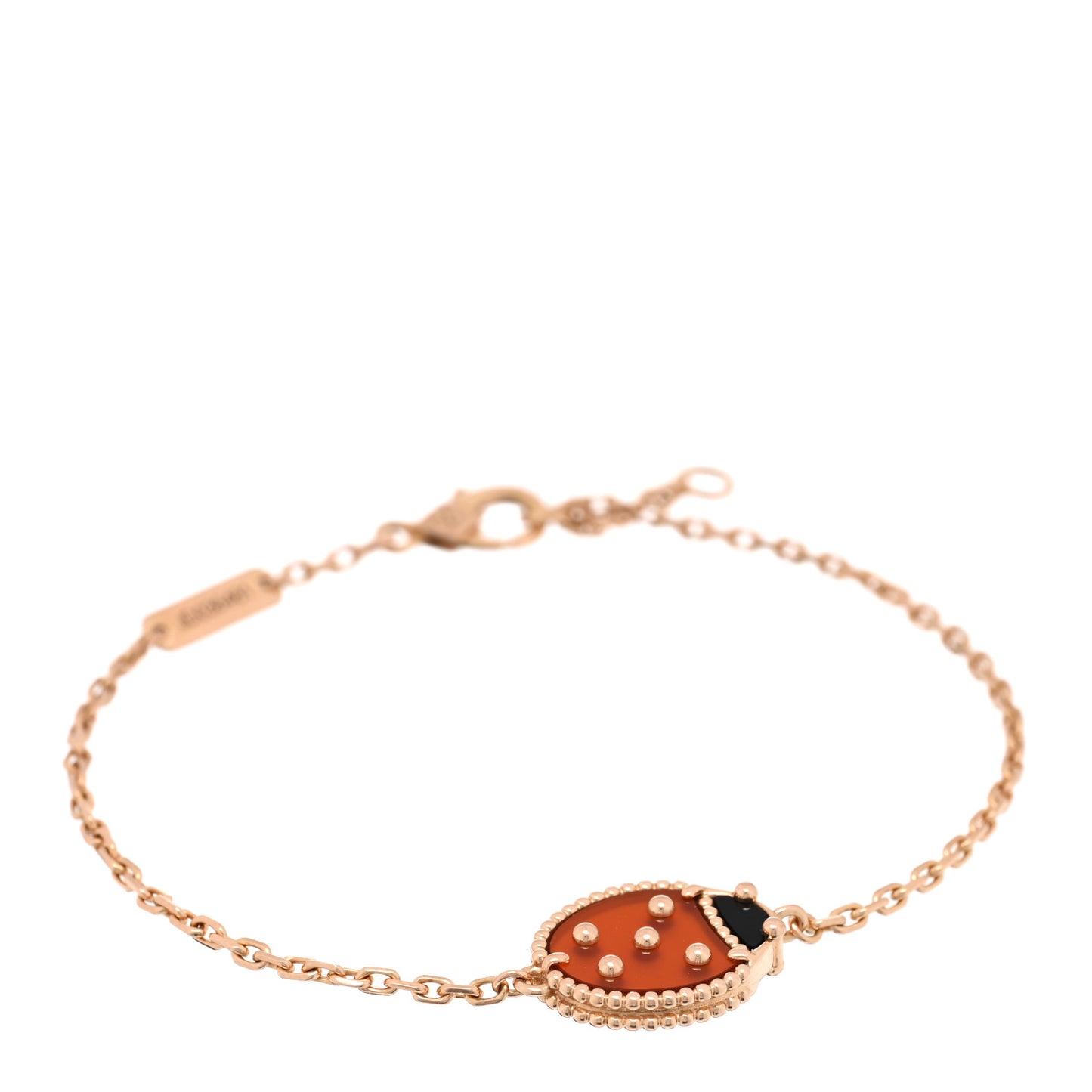 18K Rose Gold Carnelian Onyx Lucky Spring Closed Wing Ladybug Bracelet