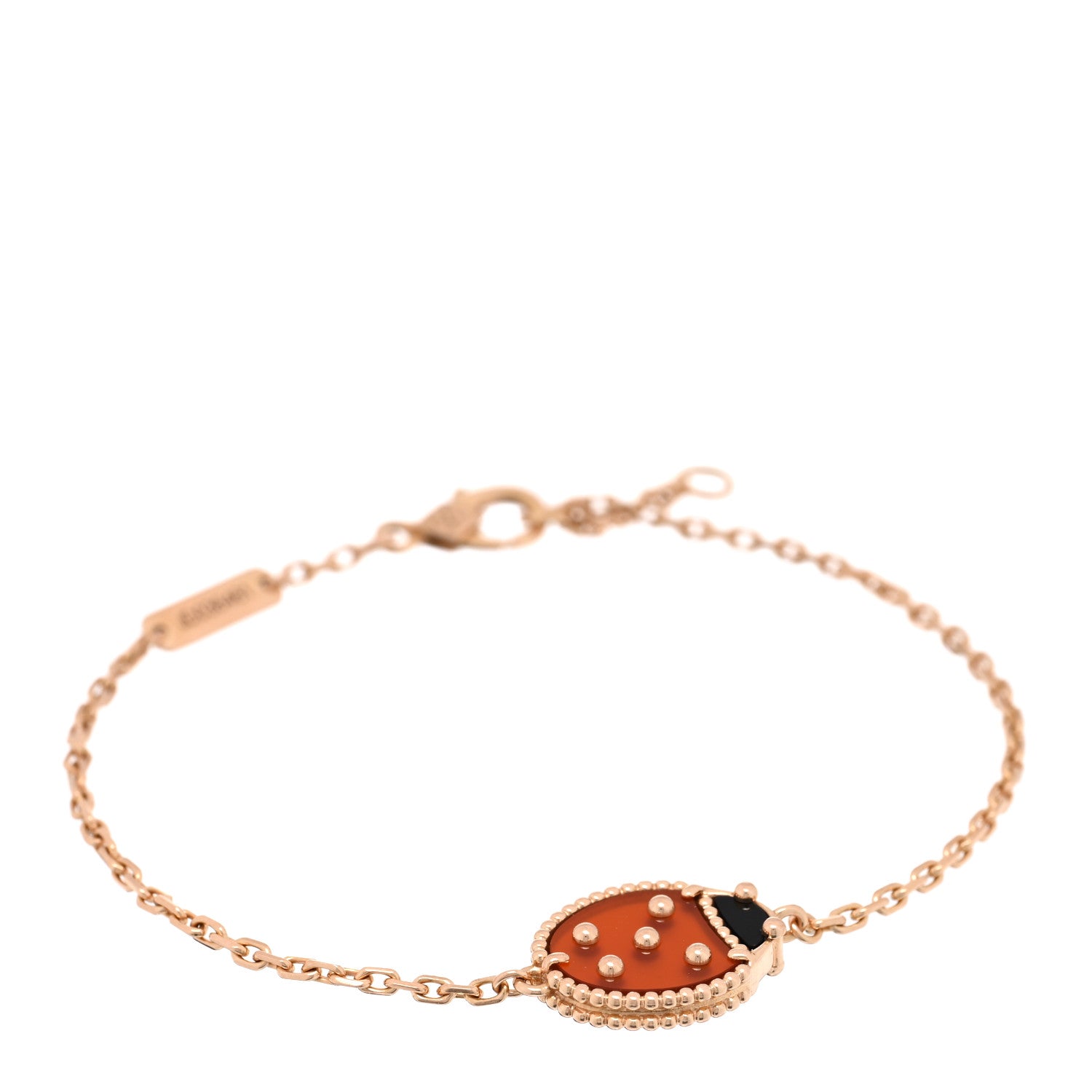 Van Cleef & Arpels 18K Rose Gold Carnelian Onyx Lucky Spring Closed Wing Ladybug Bracelet 1 of 4