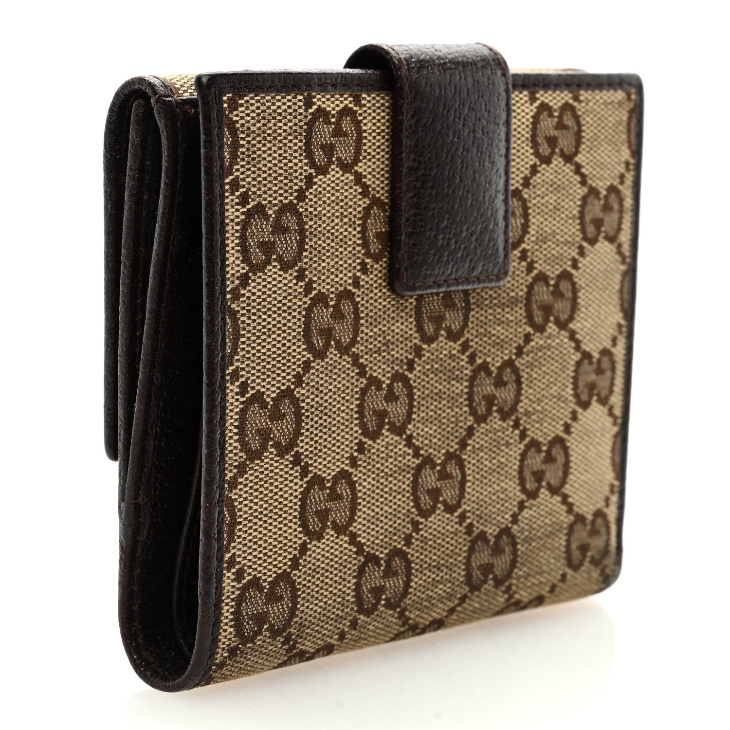 Gucci Monogram Metal Bar French Flap Wallet Beige Ebony Cocoa 3 of 6