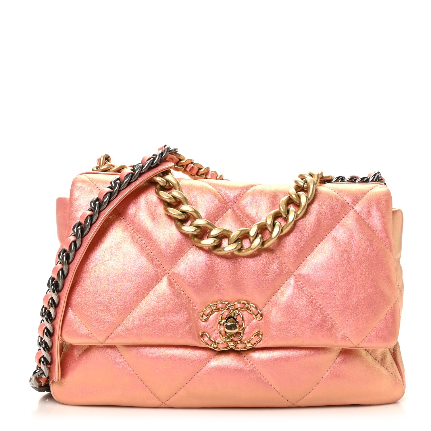 Chanel Metallic Lambskin Quilted Large Chanel 19 Flap Pink 1 of 10