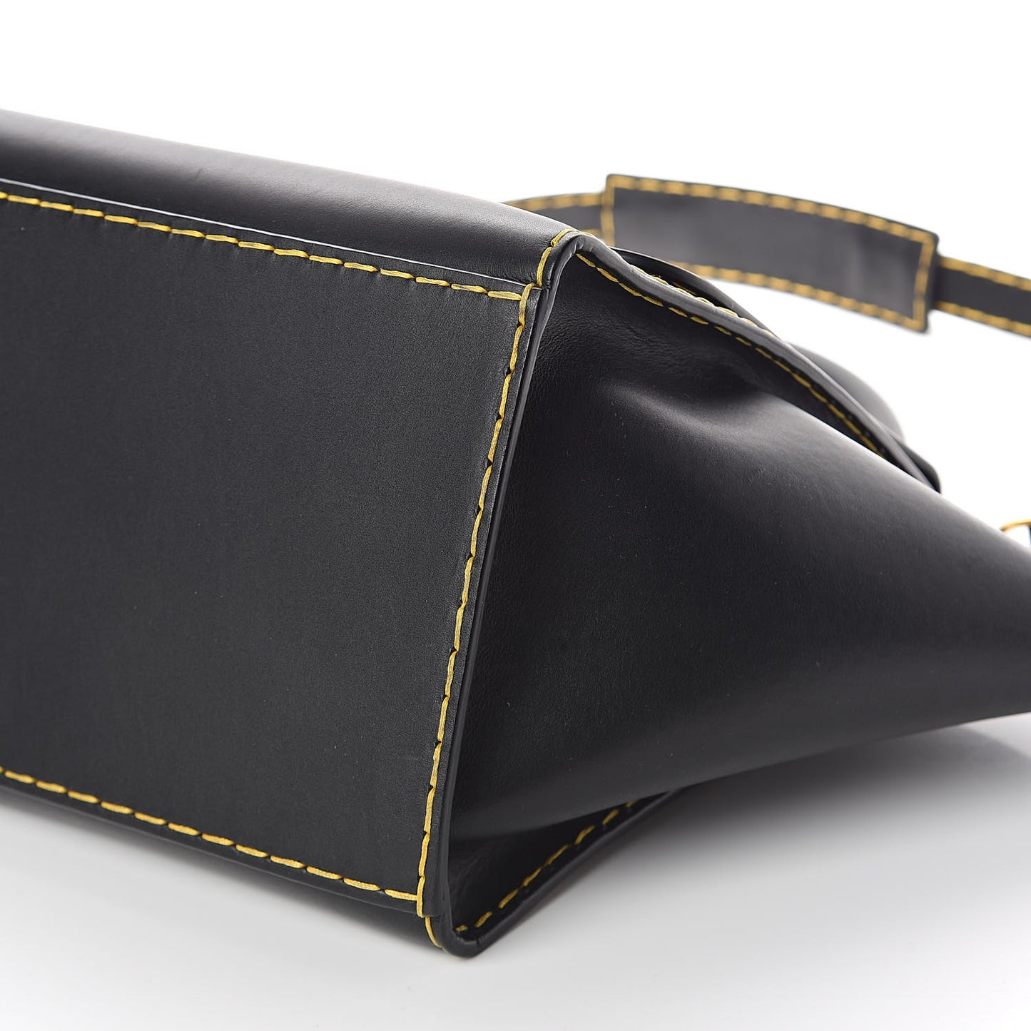 Smooth Calfskin Yellow Stitching Medium Trapeze Black