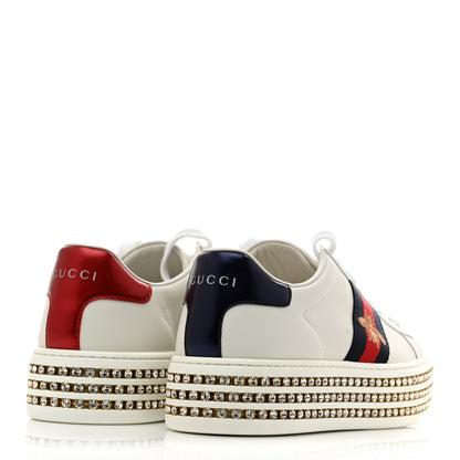 Gucci Calfskin Crystal Web Bee Embroidered Womens Ace Platform Sneakers 35.5 White 5 of 10