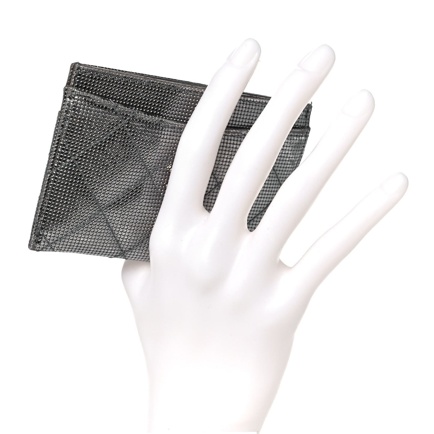 Metallic Calfskin Pixel Effect Card Holder Dark Silver
