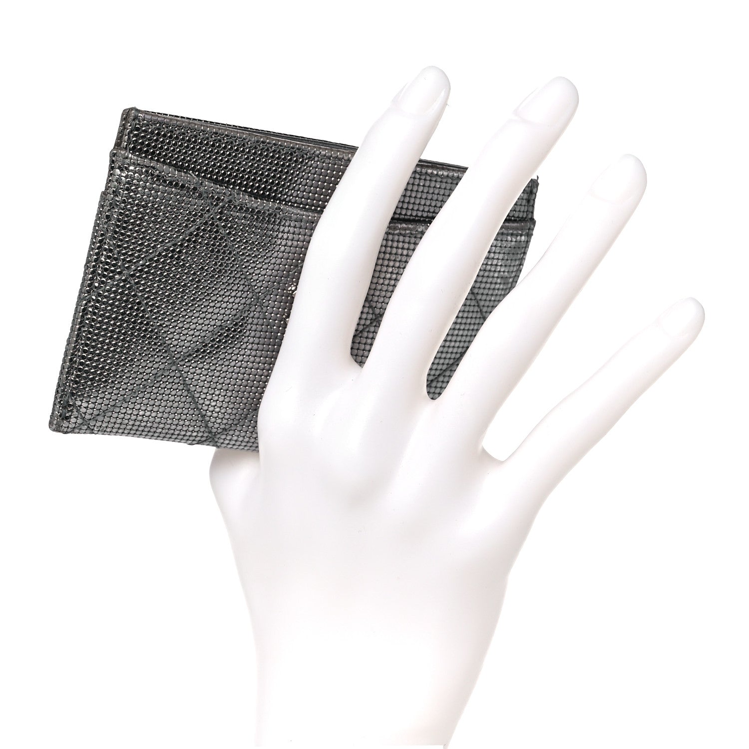 Chanel Metallic Calfskin Pixel Effect Card Holder Dark Silver 2 of 11