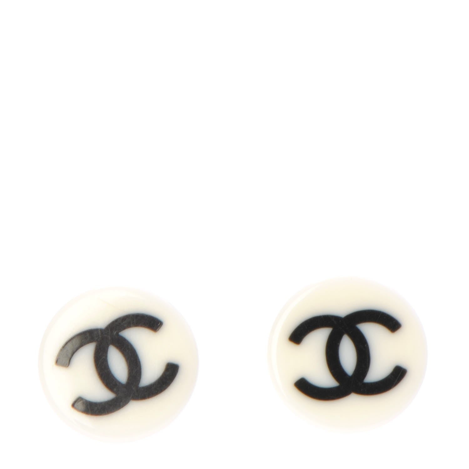 Chanel Resin CC Stud Earrings Black White 1 of 5
