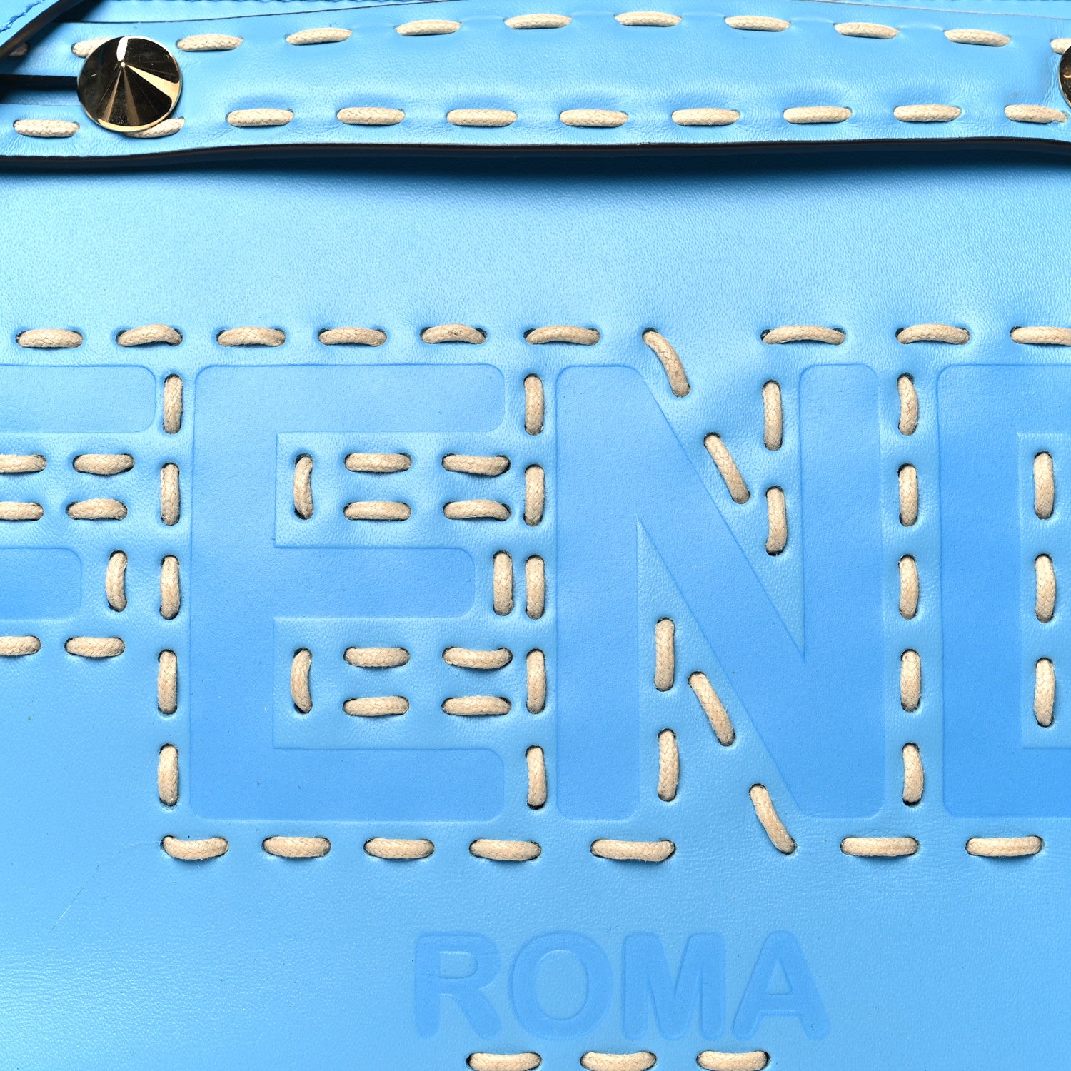 Fendi Vitello King Macro Stitchings Logo Medium By The Way Boston Bag Cyber Blue 6 of 8