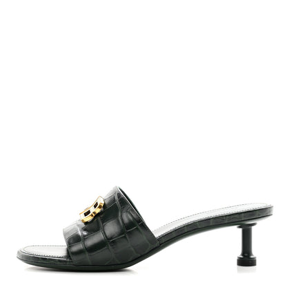 Balenciaga Calfskin Crocodile Embossed Groupie 50mm Sandals 37 Forest Green 1 of 8