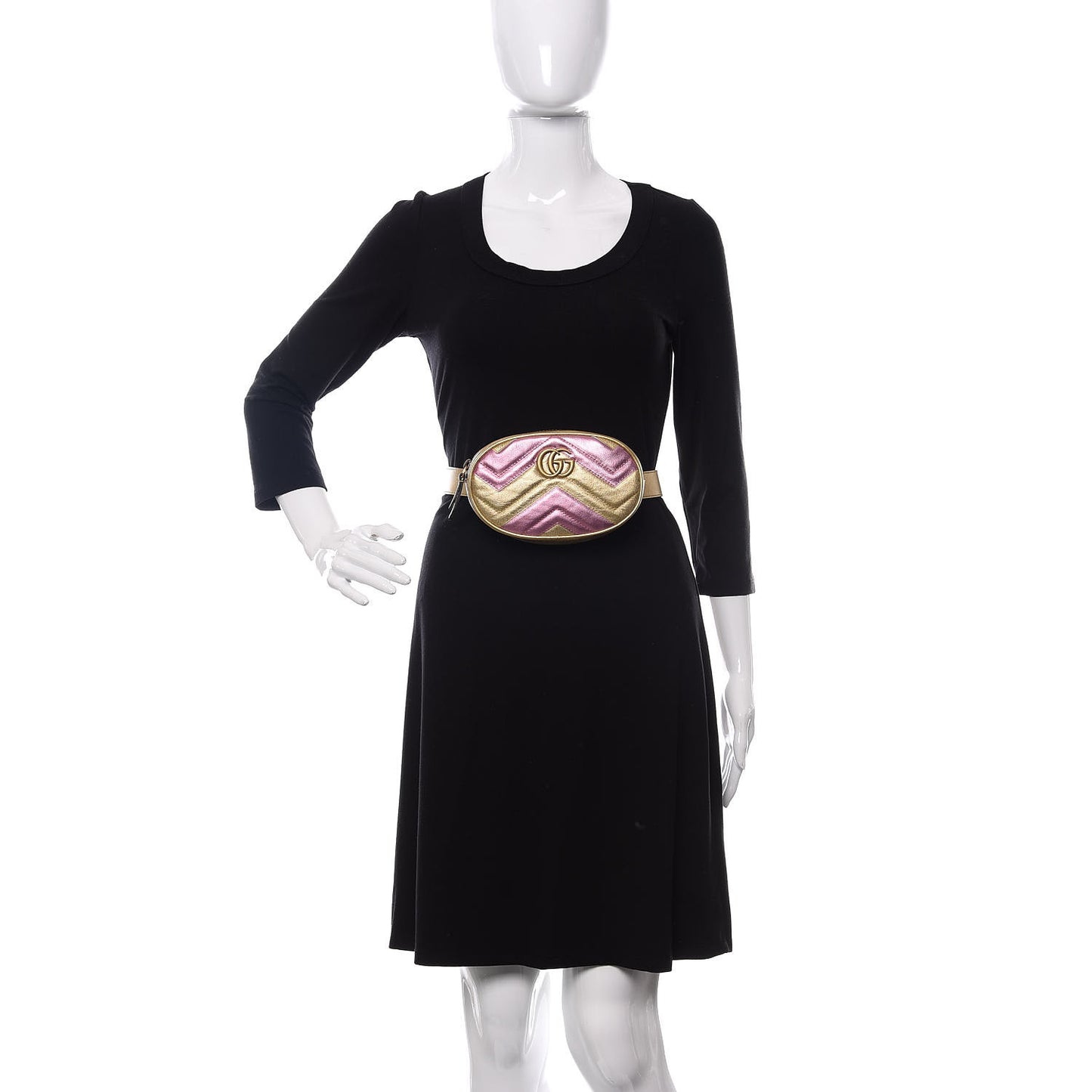 Metallic Nappa Matelasse Heart GG Marmont Belt Bag 95 38 Oro Vecchio Rosa