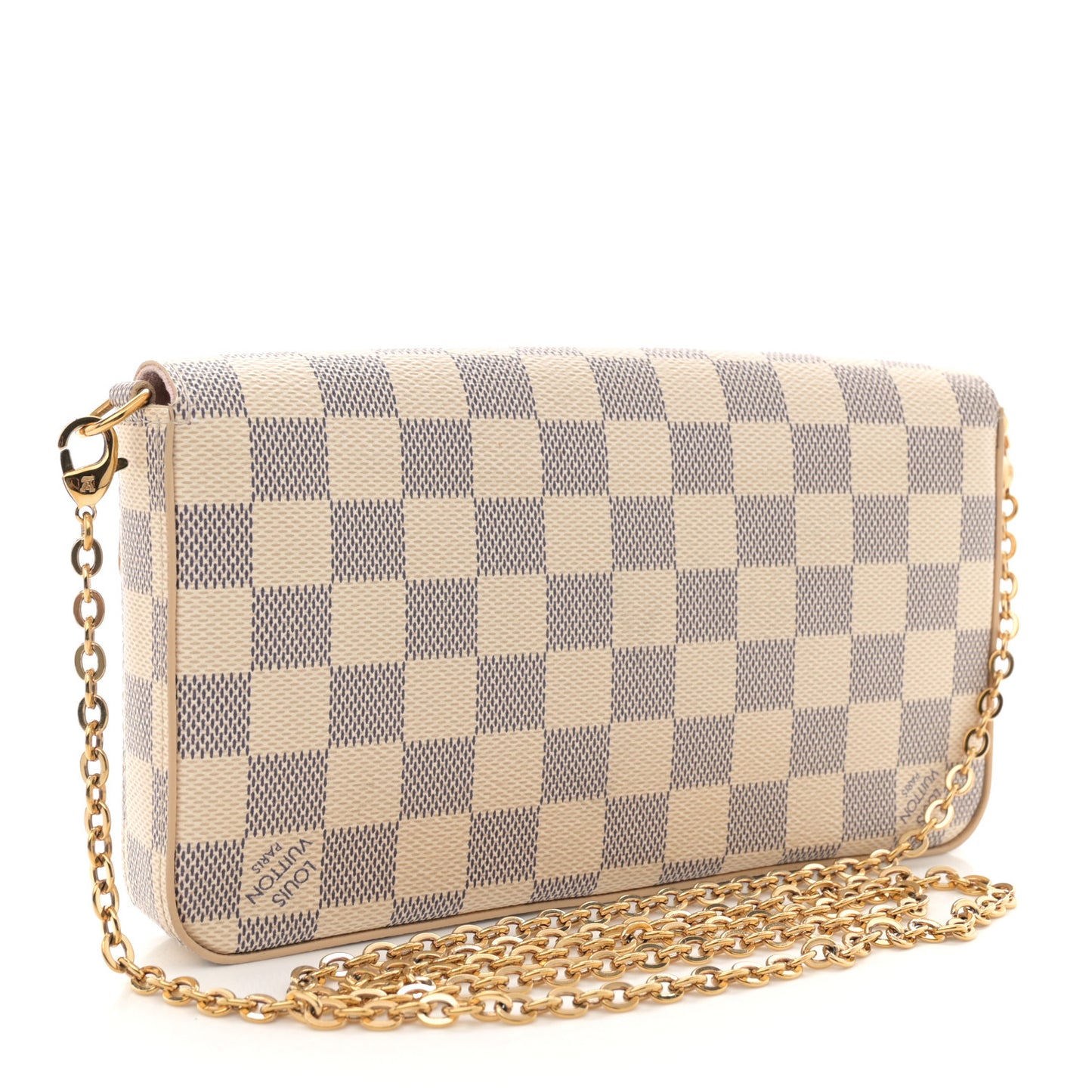 Damier Azur Pochette Felicie Chain Wallet Rose Ballerine