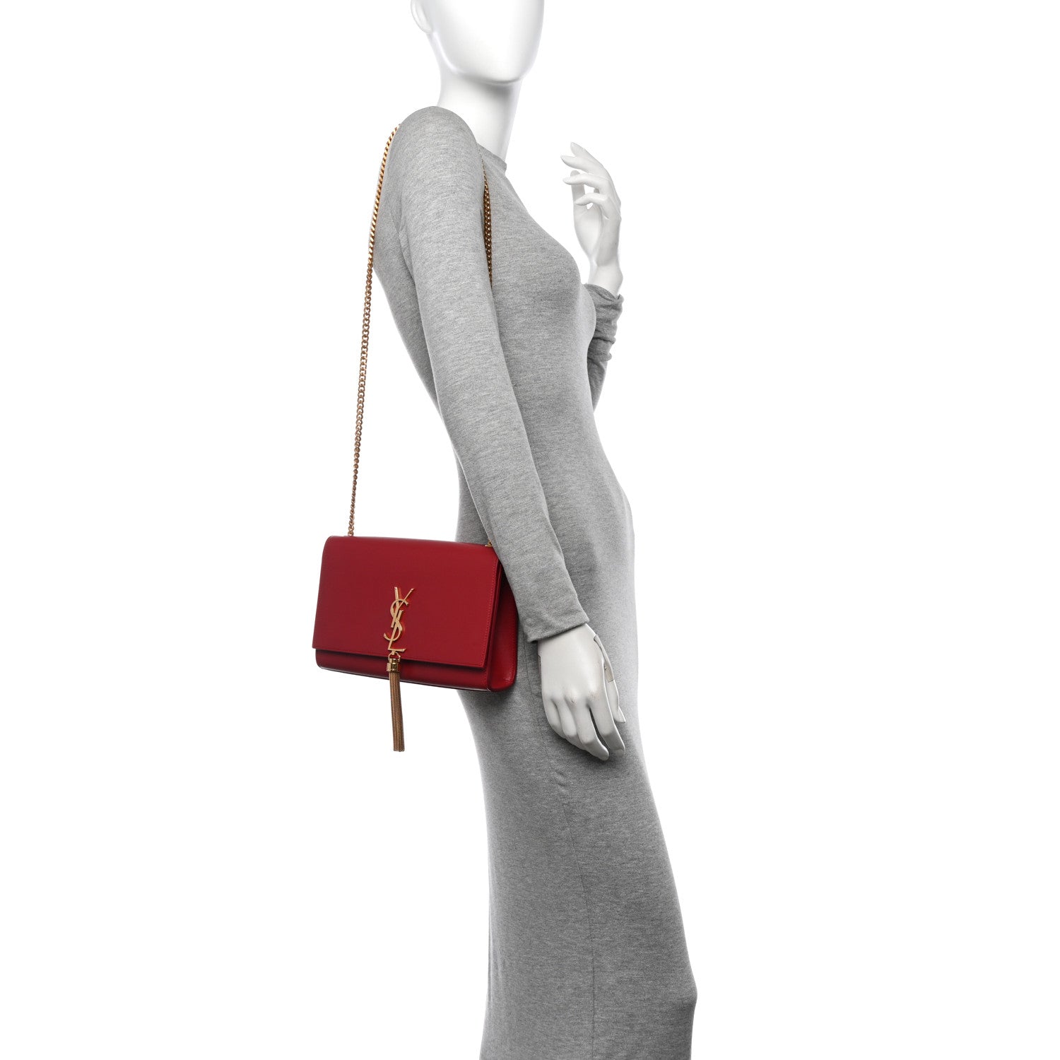 Saint Laurent Smooth Calfskin Medium Classic Monogram Kate Tassel Satchel Lipstick Red 2 of 15