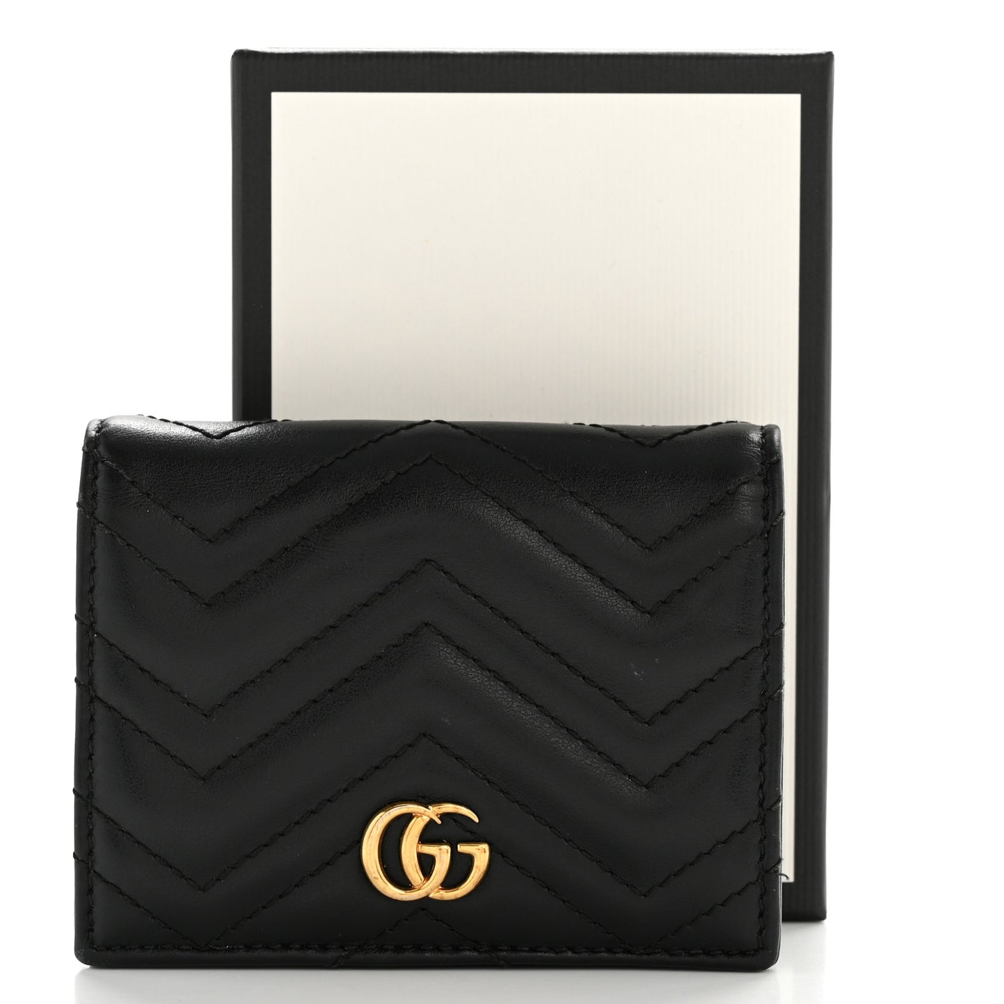 Calfskin Matelasse GG Marmont Card Case Wallet Black