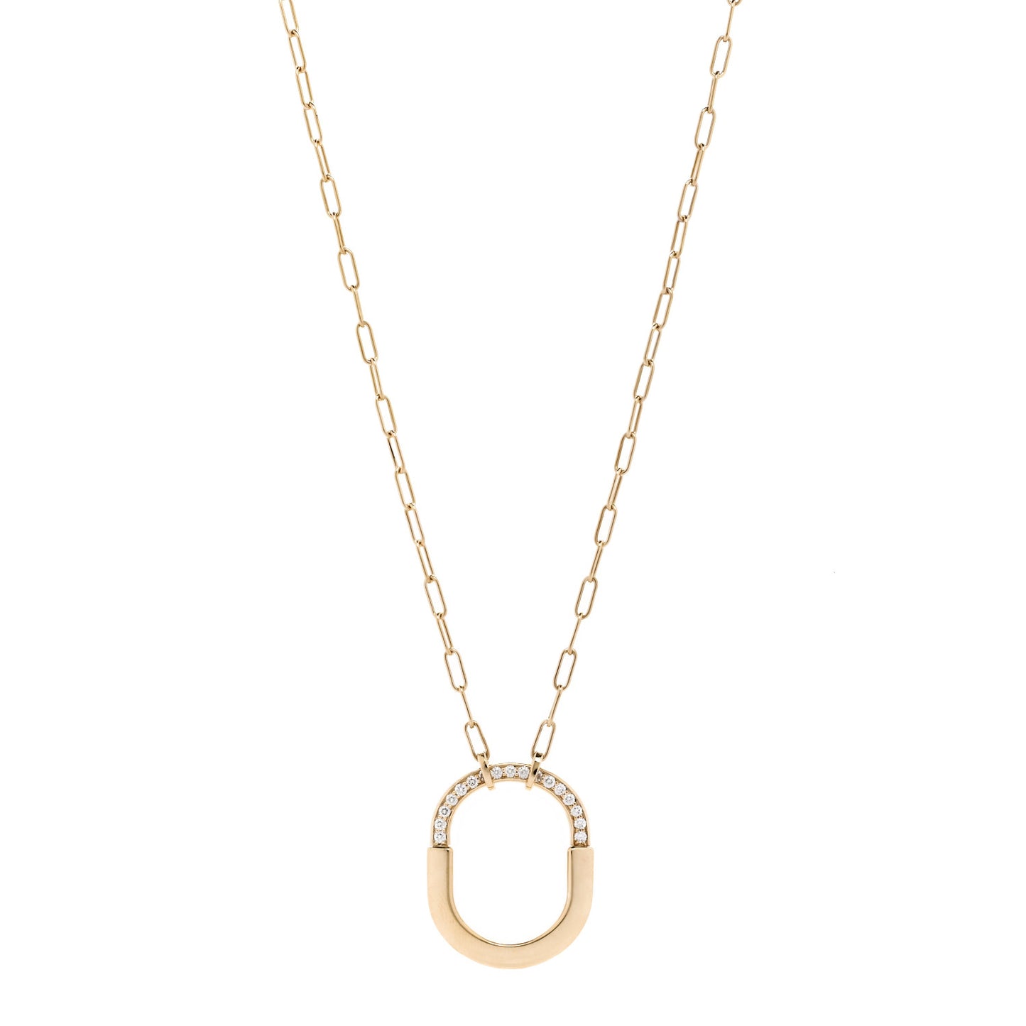 18K Yellow Gold Diamond Medium Lock Pendant Necklace