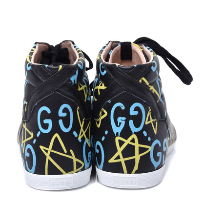 Gucci Calfskin GucciGhost Print Mens High Top Sneakers 9 Black New Acquamarine 7 of 10