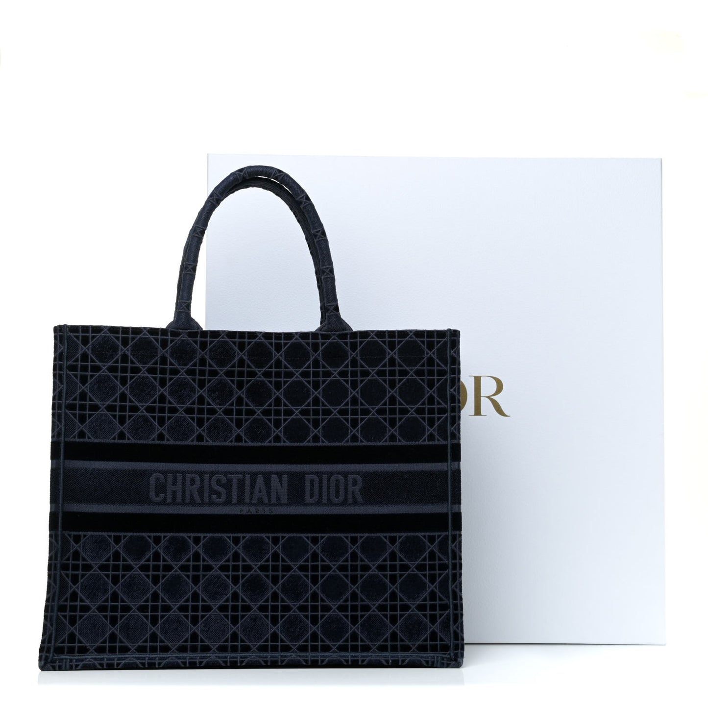 Velvet Cannage Large Book Tote Navy Blue