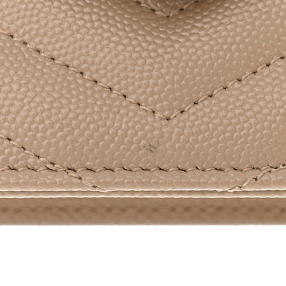 Saint Laurent Grain De Poudre Matelasse Chevron Monogram Envelope Chain Wallet Dark Beige 11 of 11