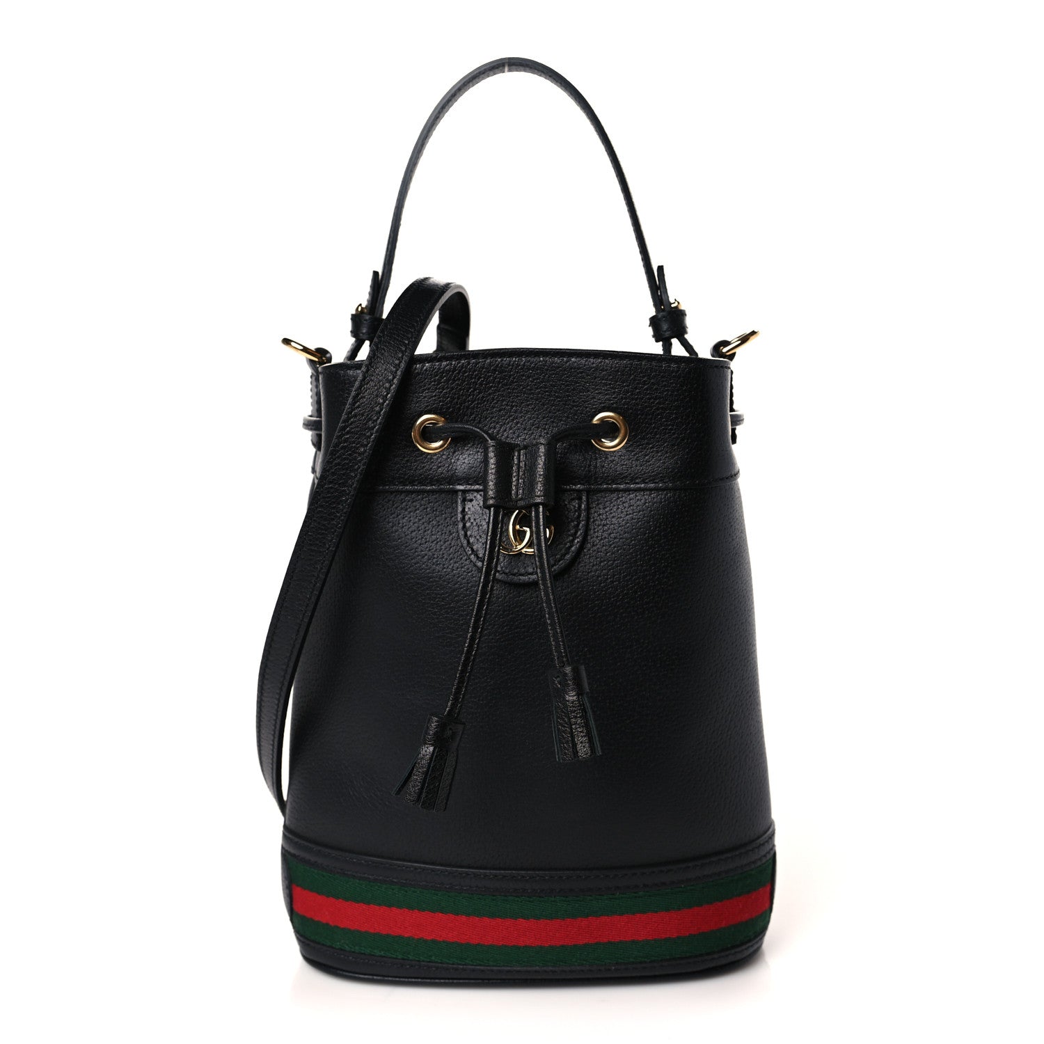 Gucci Glazed Textured Calfskin Web Small Ophidia Bucket Bag Black 1 of 9