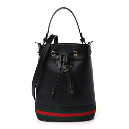 Gucci Glazed Textured Calfskin Web Small Ophidia Bucket Bag Black 1 of 9
