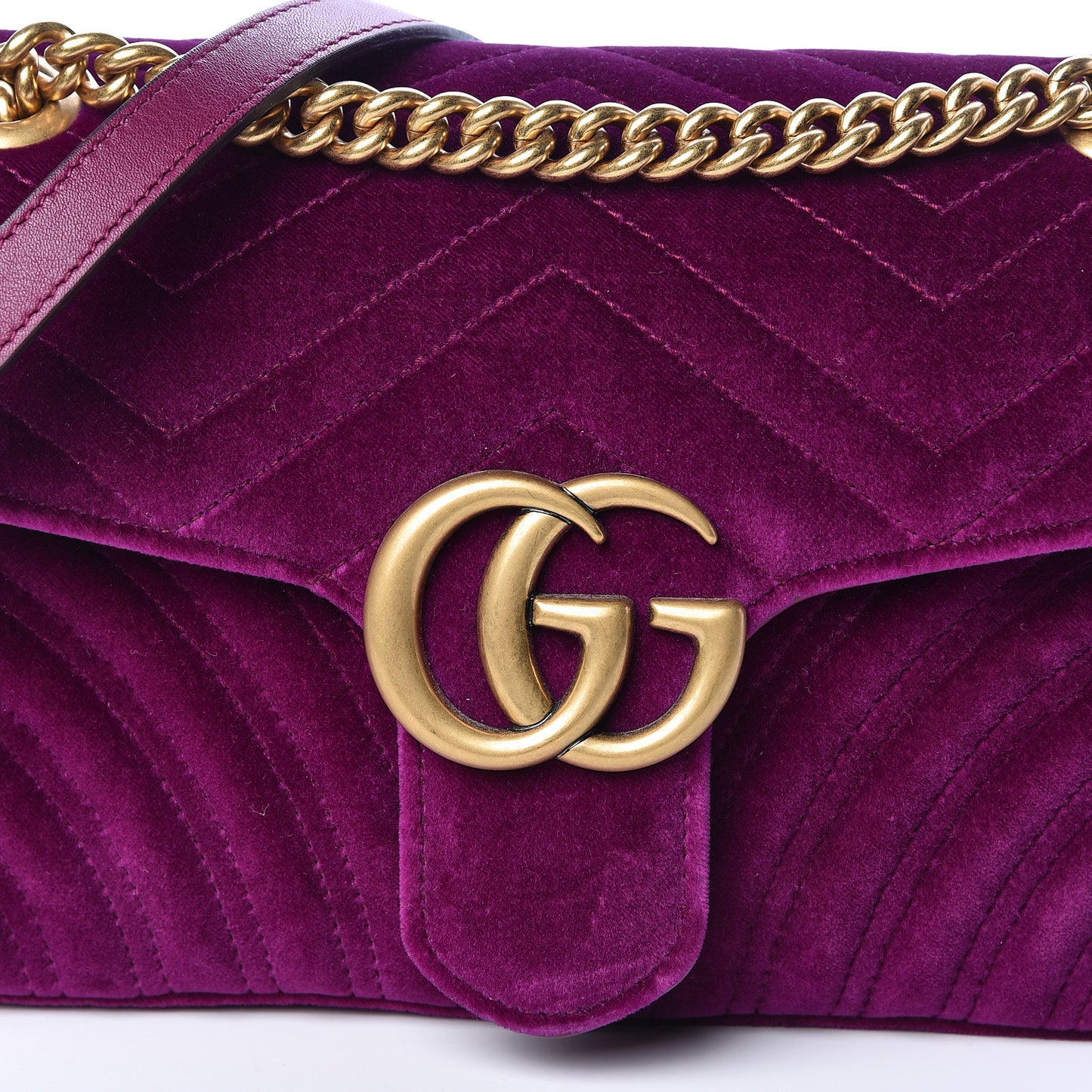 Velvet Matelasse Small GG Marmont Shoulder Bag Fuchsia Violet Cyclamen