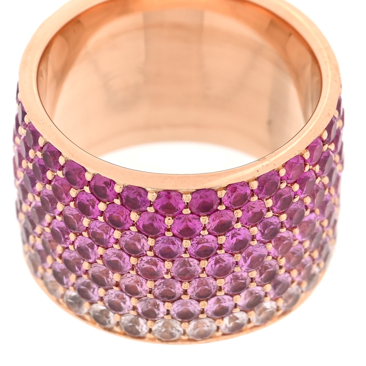18K Yellow Gold Pink White Sapphire Flamingo Ombre Cigar Ring 54 7